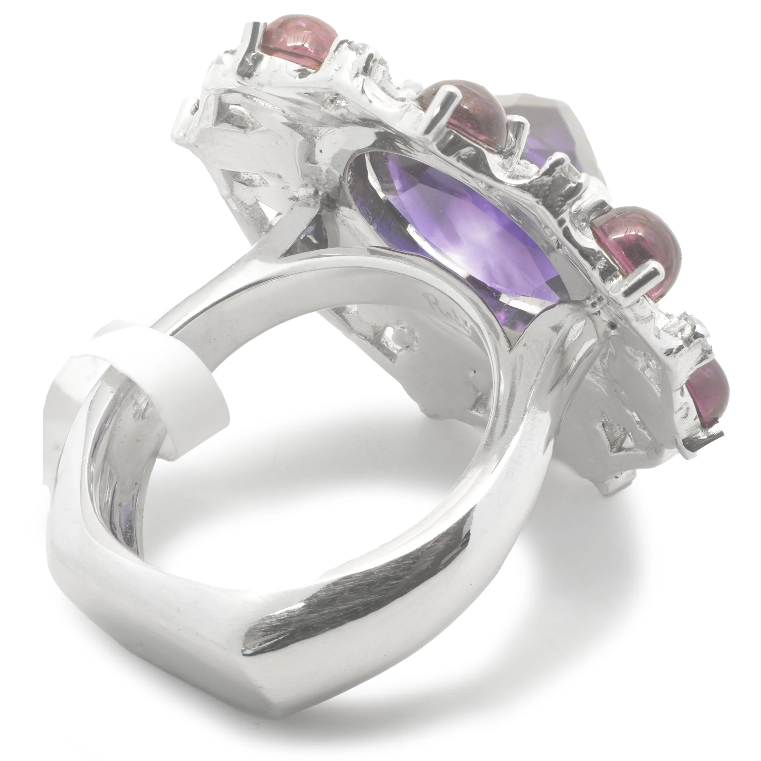 14 Karat White Gold Arizona Amethyst, Pink Tourmaline and Diamond Cocktail Ring - Image 4