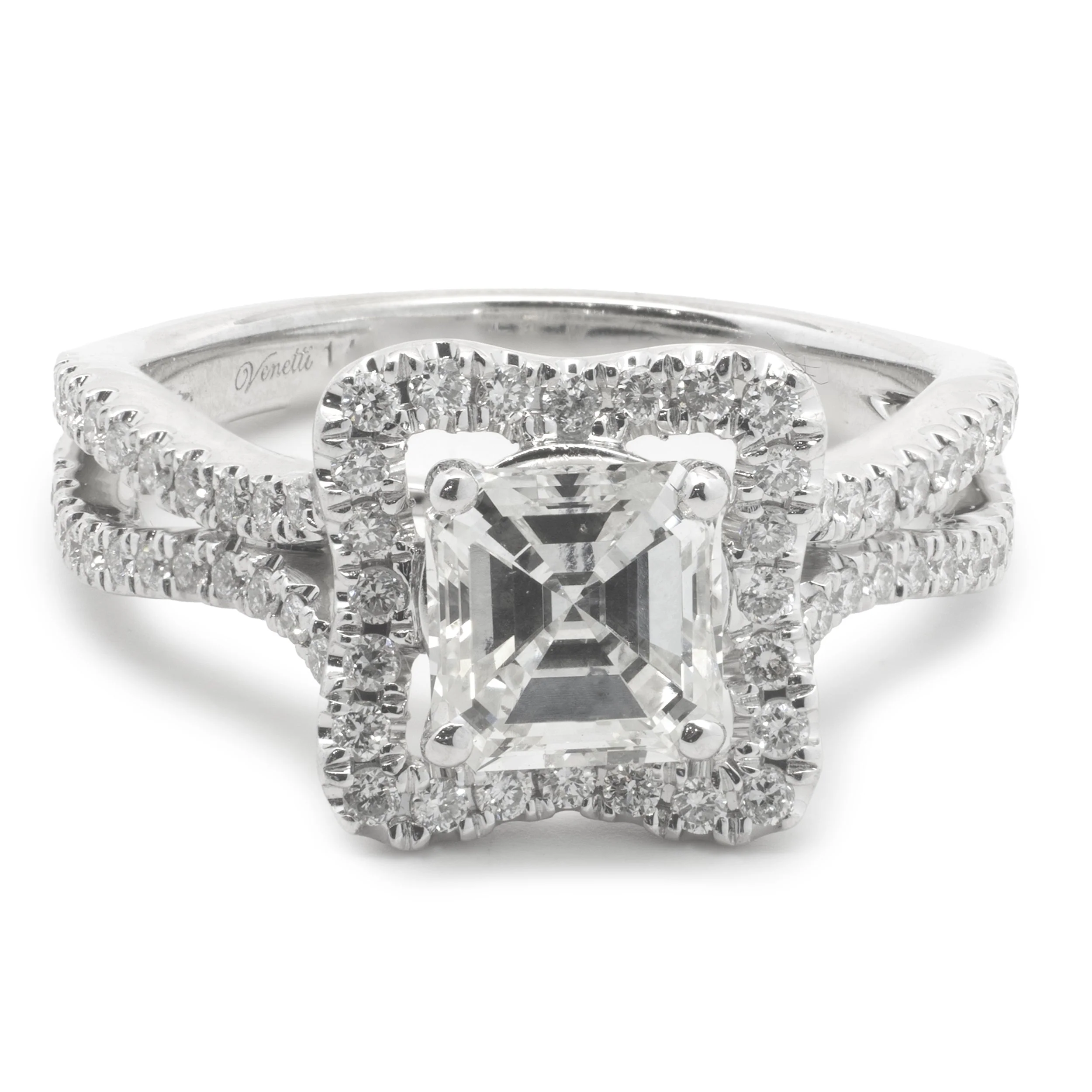 14 Karat White Gold Asscher Cut Diamond Engagement