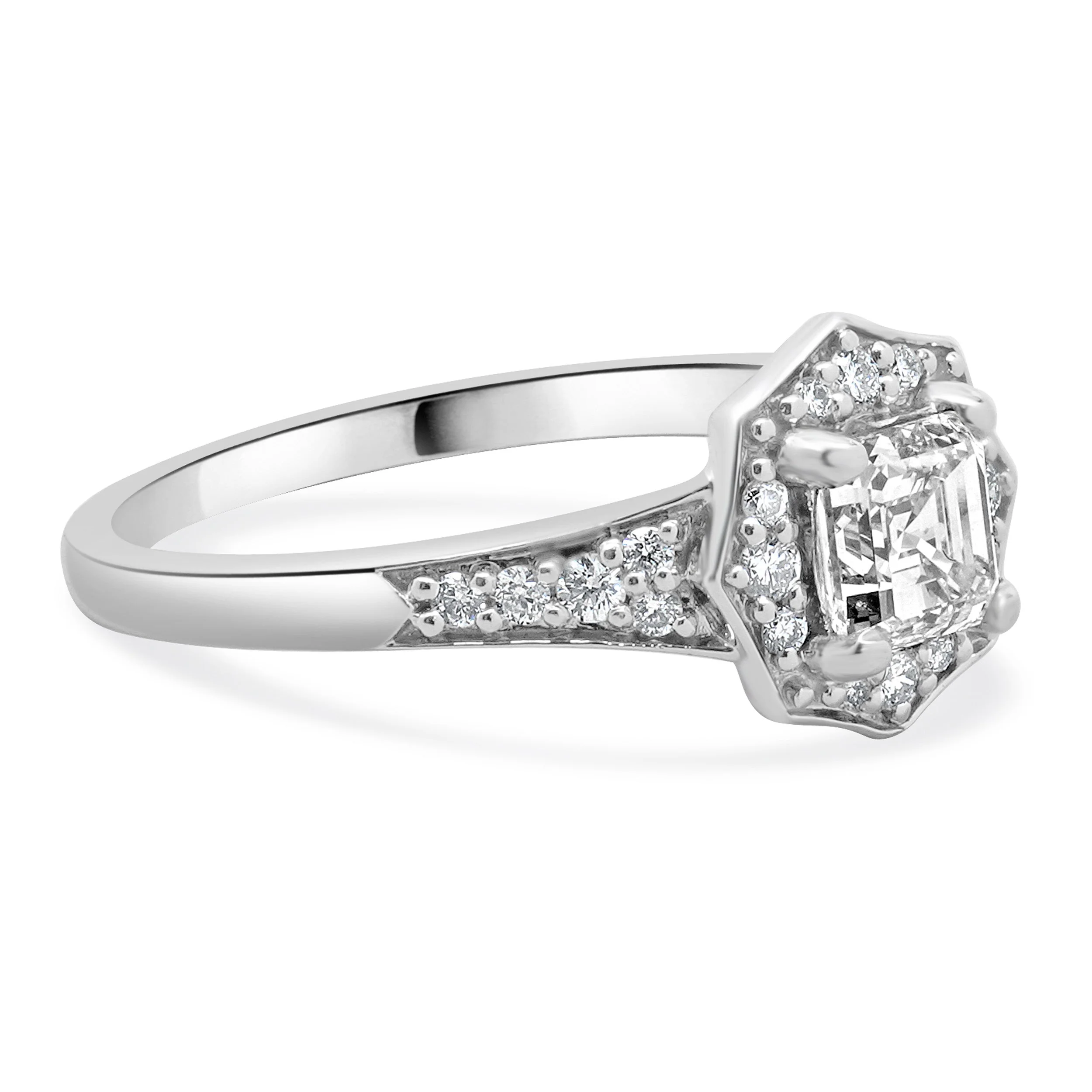 14 Karat White Gold Asscher Cut Diamond Engagement Ring - Image 4