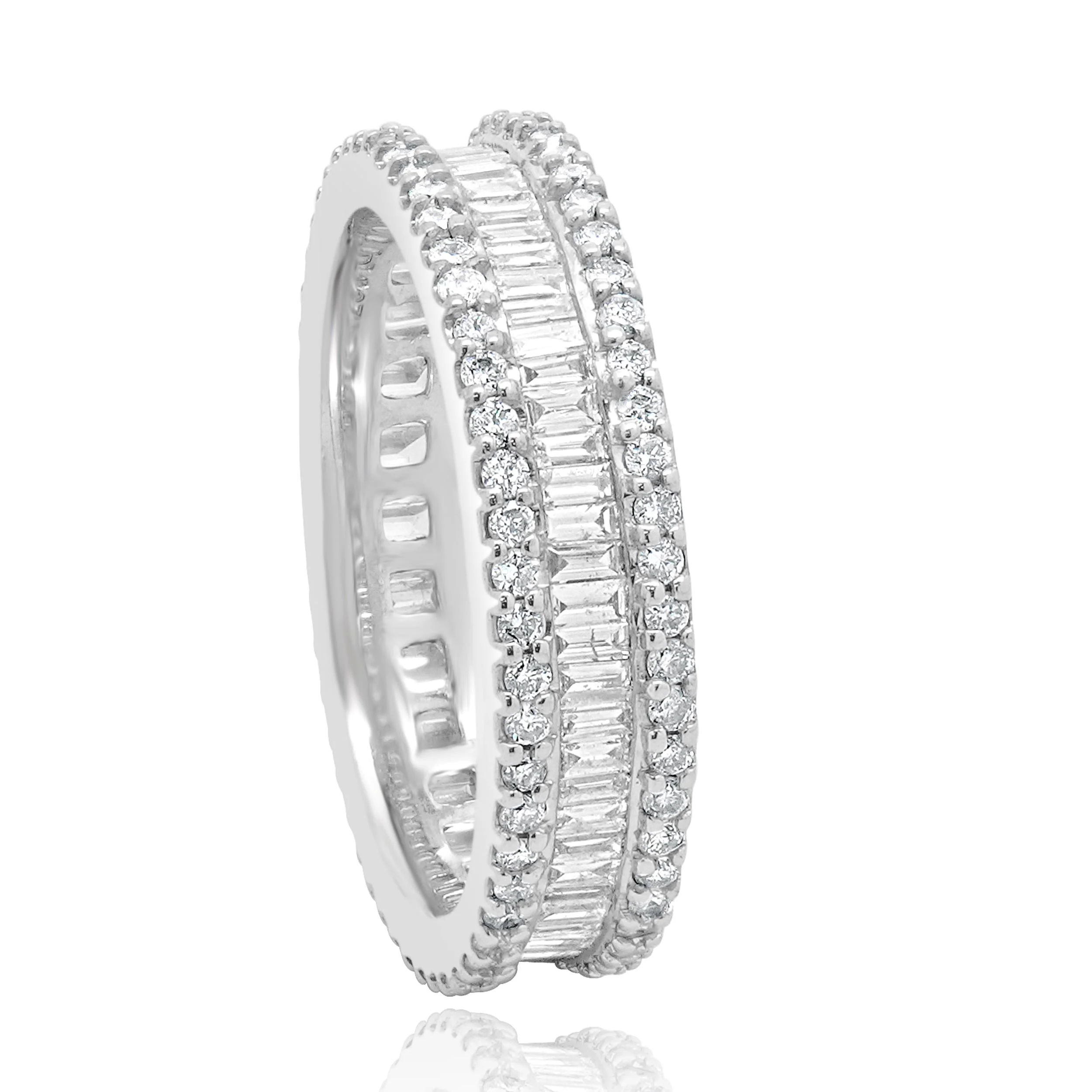 14 Karat White Gold Baguette and Round Diamond Eternity Band - Image 3