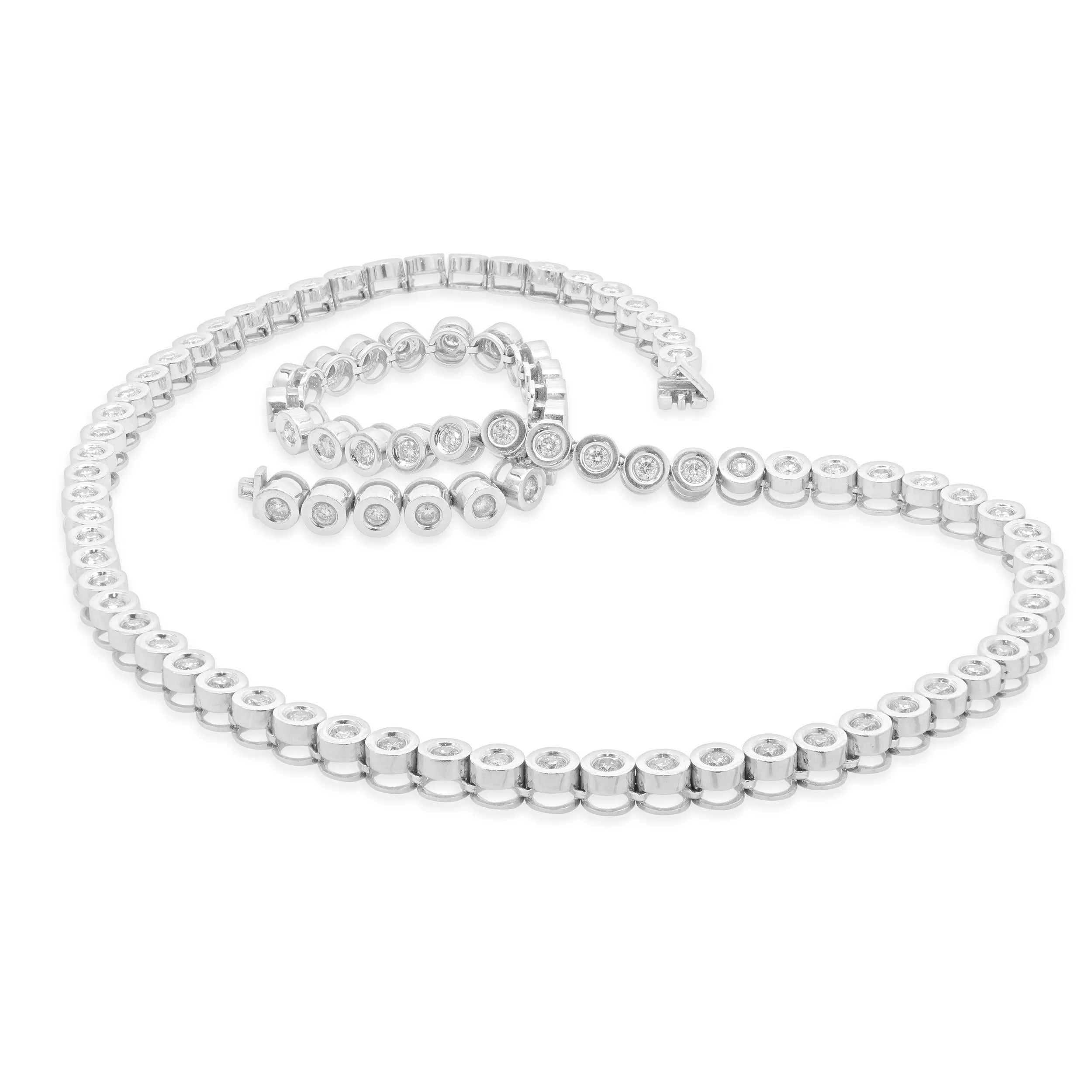 14 Karat White Gold Bezel Set Diamond Inline Tennis Necklace - Image 2