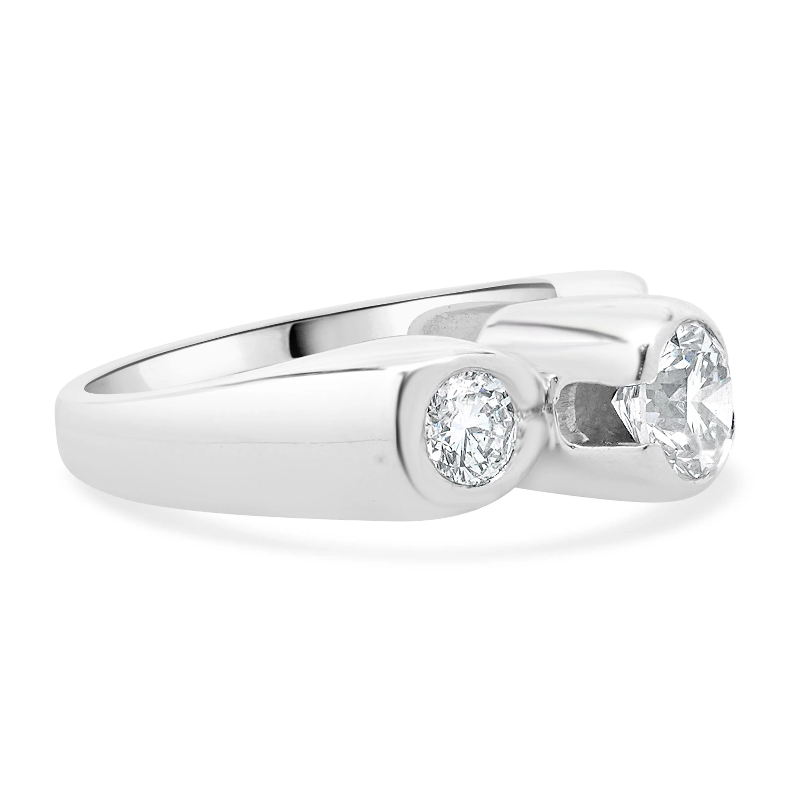14 Karat White Gold Bezel Set Round Brilliant Cut Three Diamond Engagement Ring - Image 2