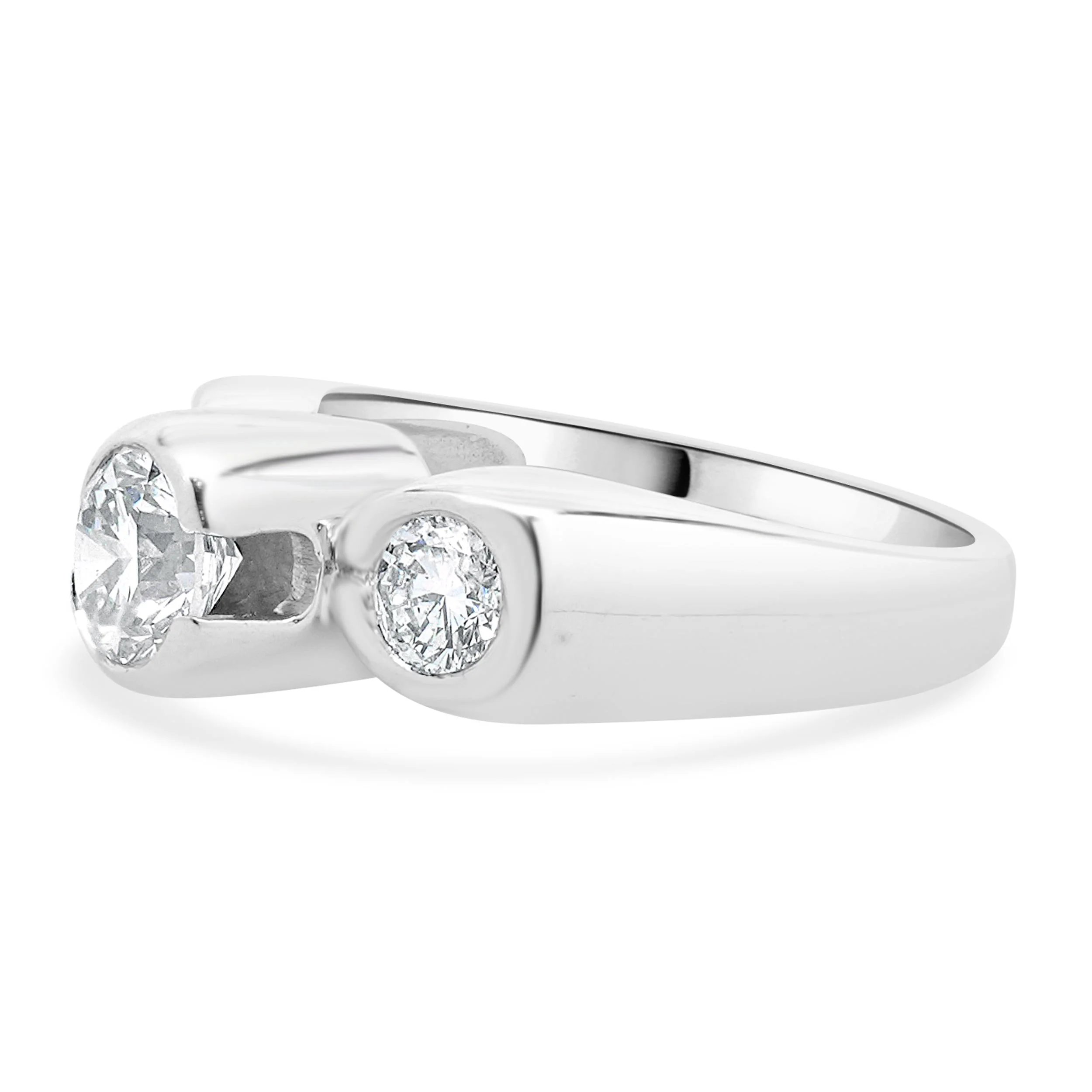 14 Karat White Gold Bezel Set Round Brilliant Cut Three Diamond Engagement Ring - Image 3