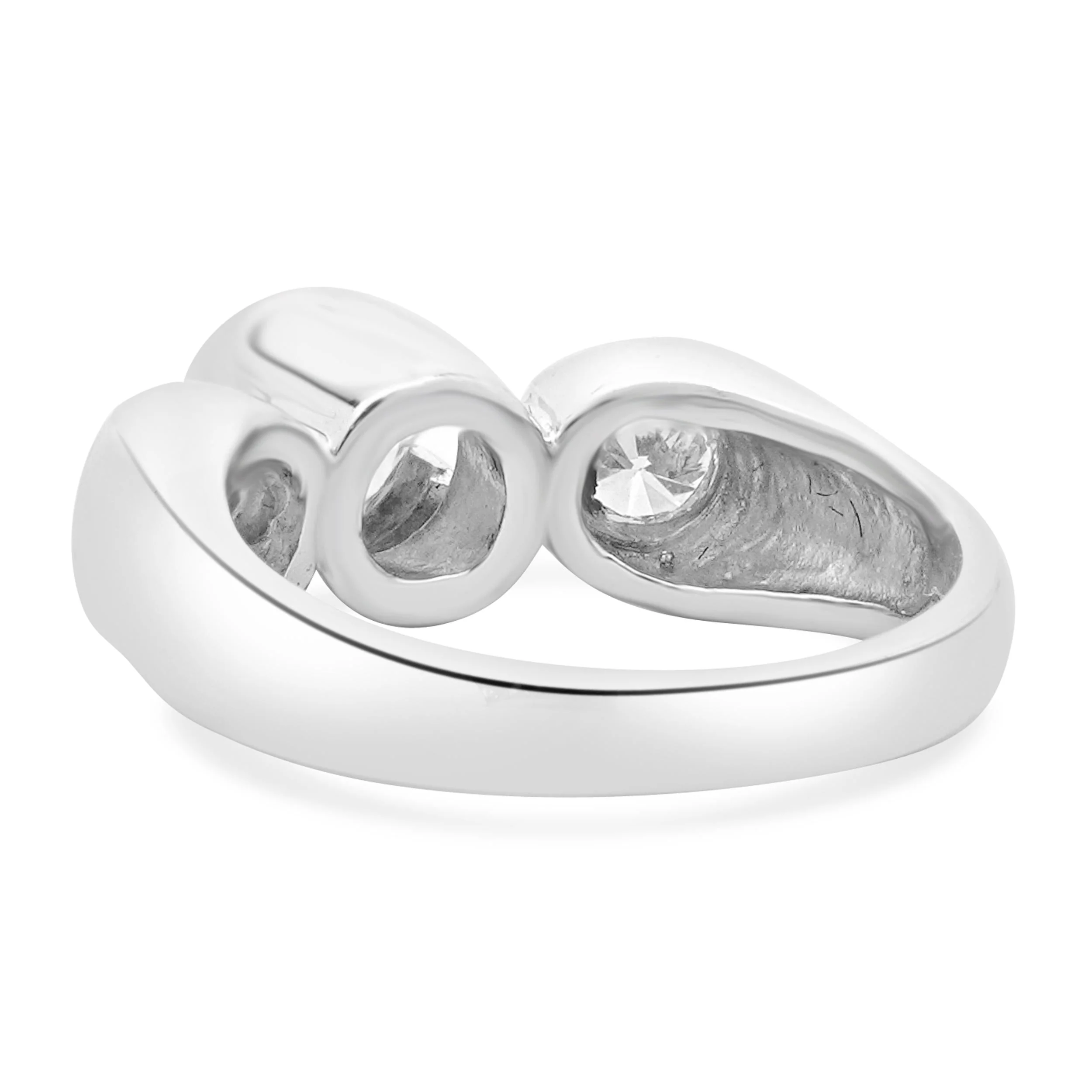 14 Karat White Gold Bezel Set Round Brilliant Cut Three Diamond Engagement Ring - Image 4