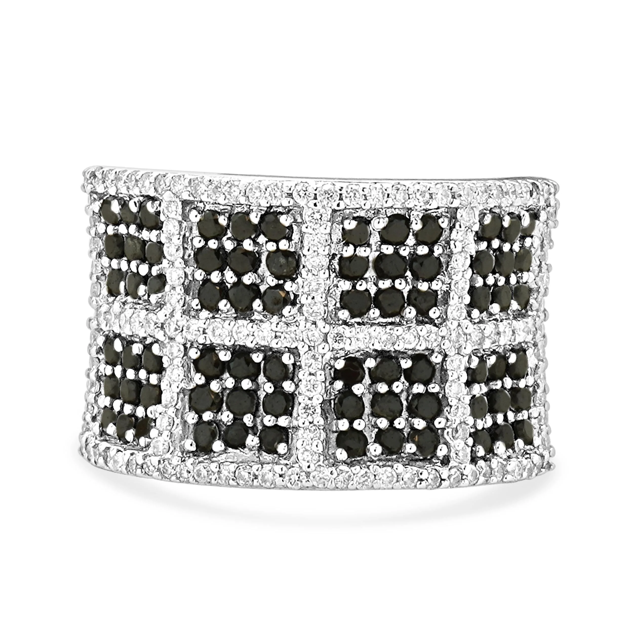 14 Karat White Gold Black and White Diamond Block Ring