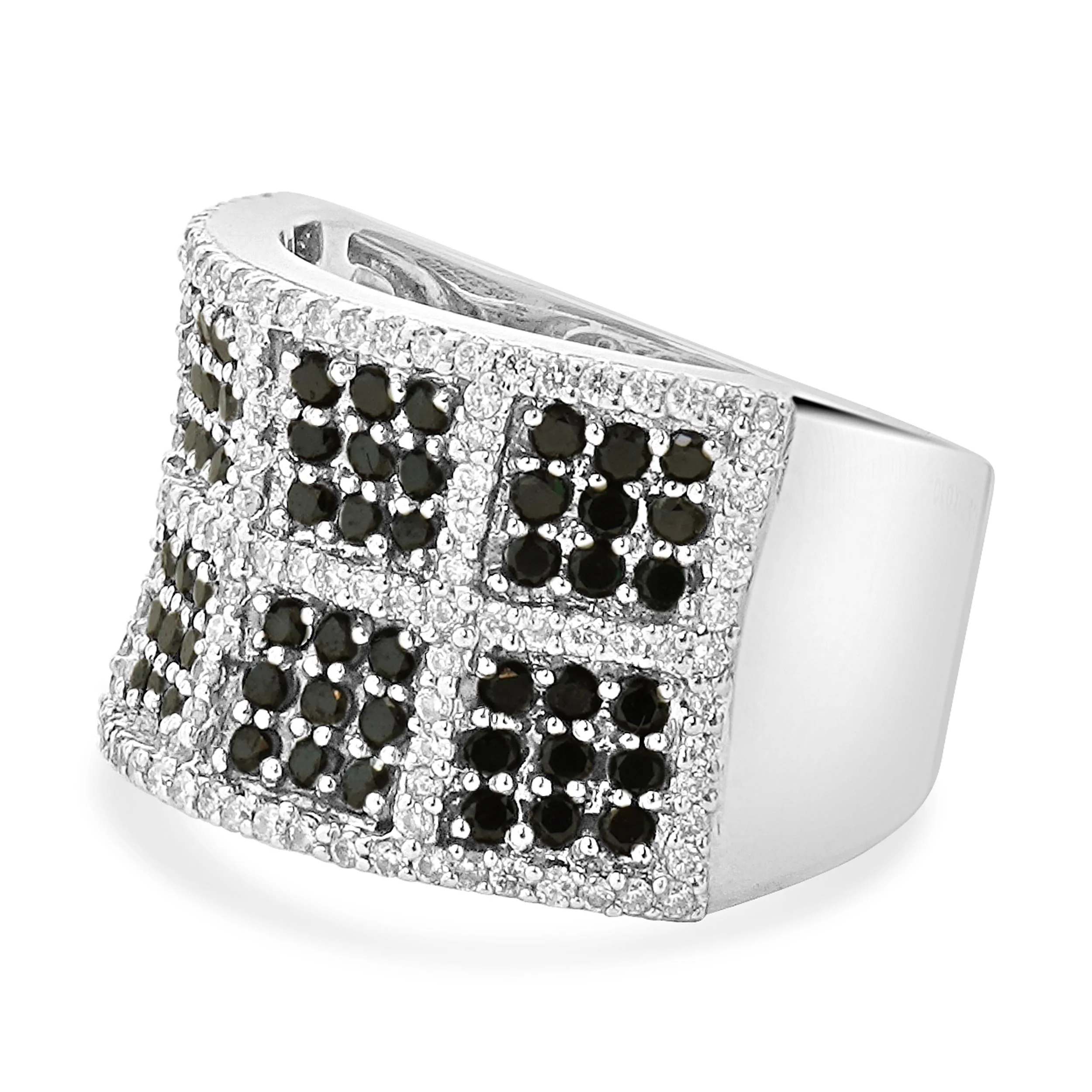 14 Karat White Gold Black and White Diamond Block Ring - Image 2
