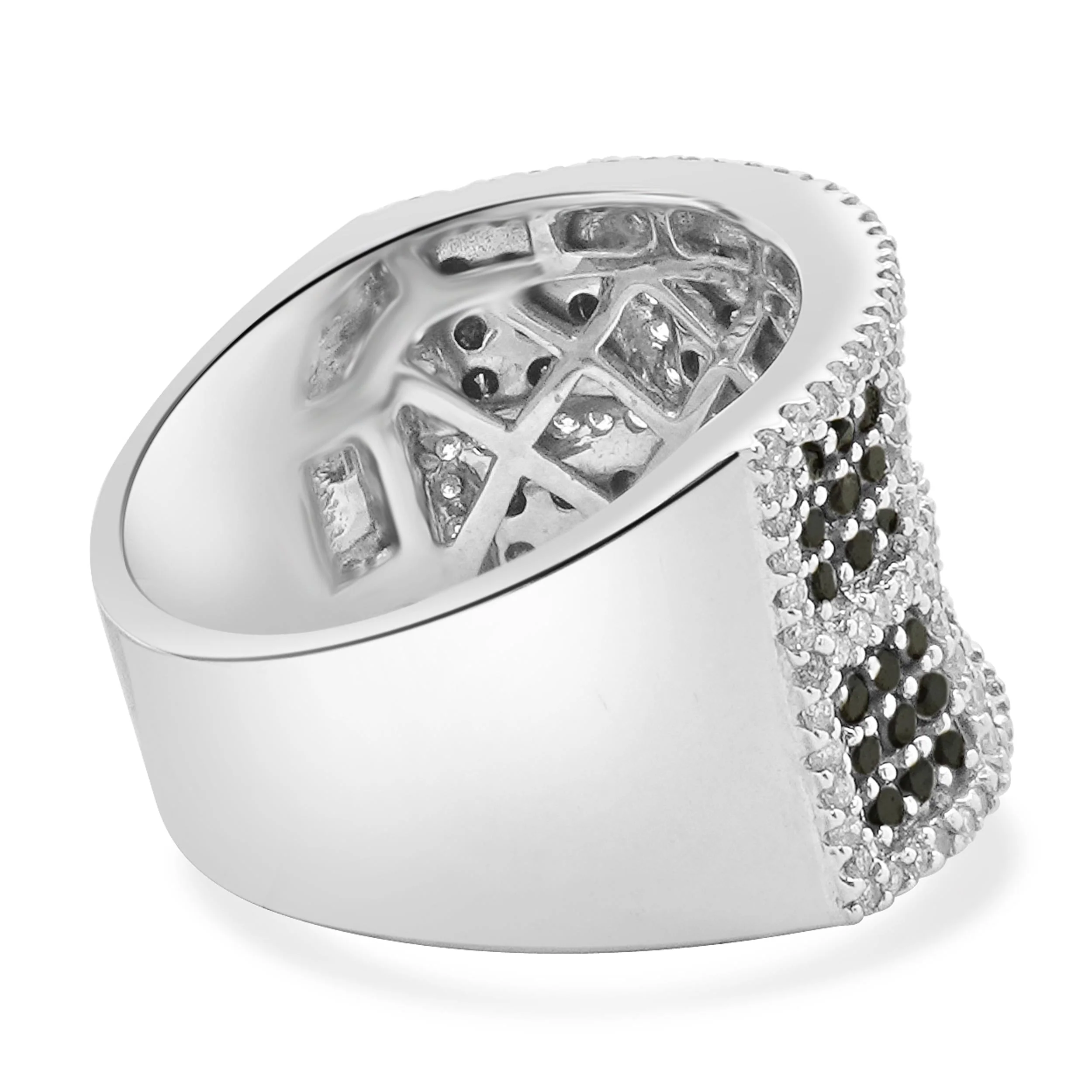 14 Karat White Gold Black and White Diamond Block Ring - Image 4