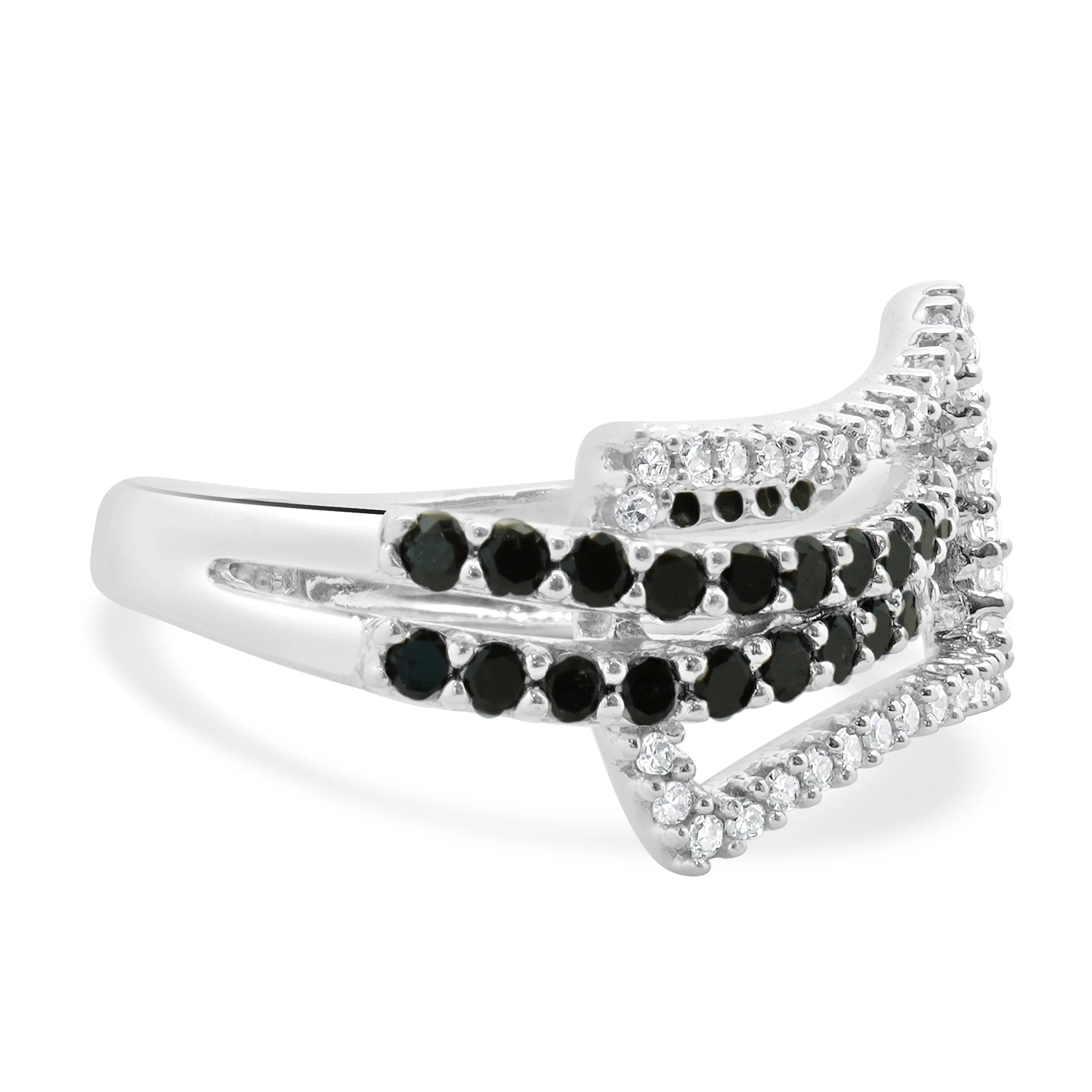 14 Karat White Gold Black and White Diamond Buckle Style Ring - Image 3
