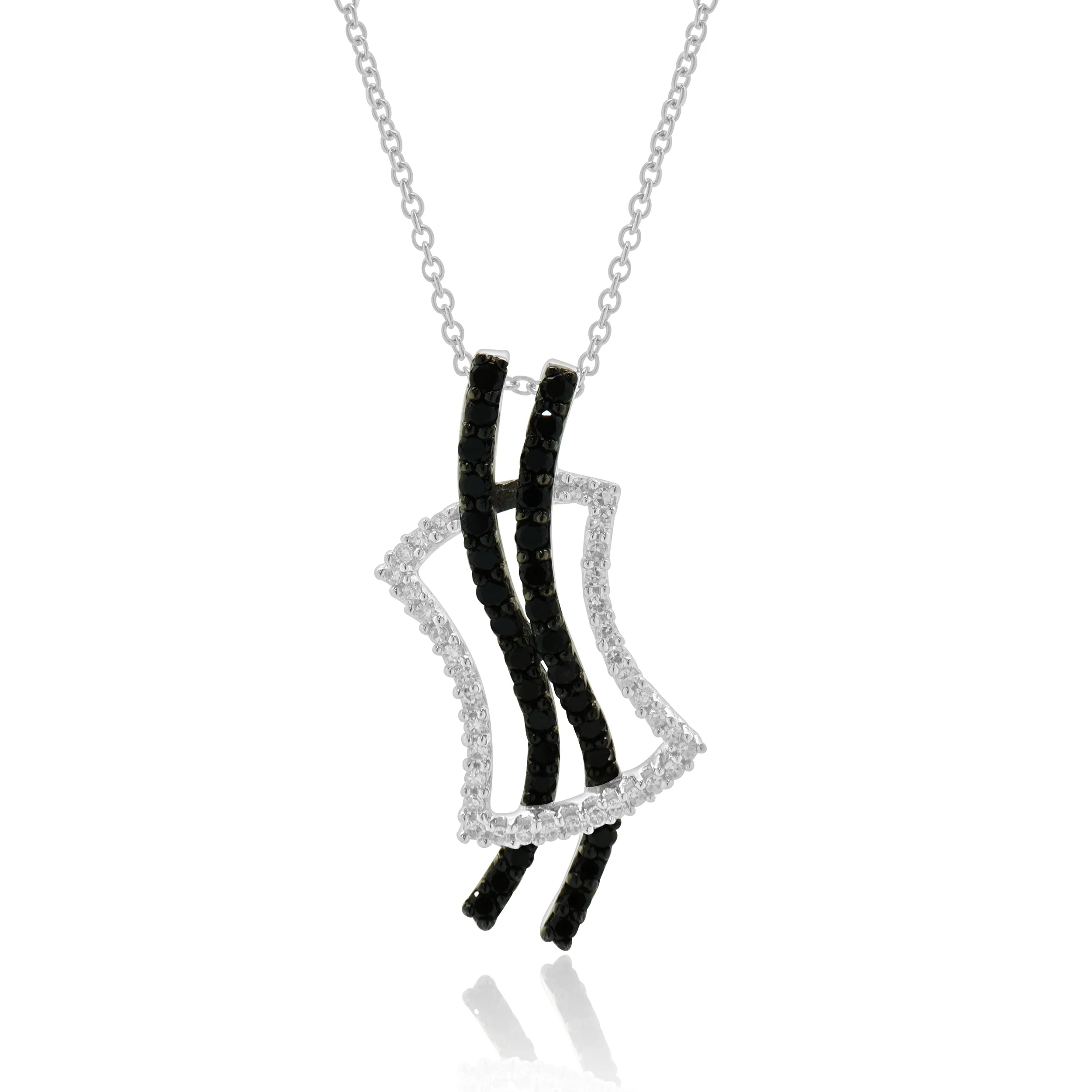 14 Karat White Gold Black and White Diamond Overpass Necklace - Image 2
