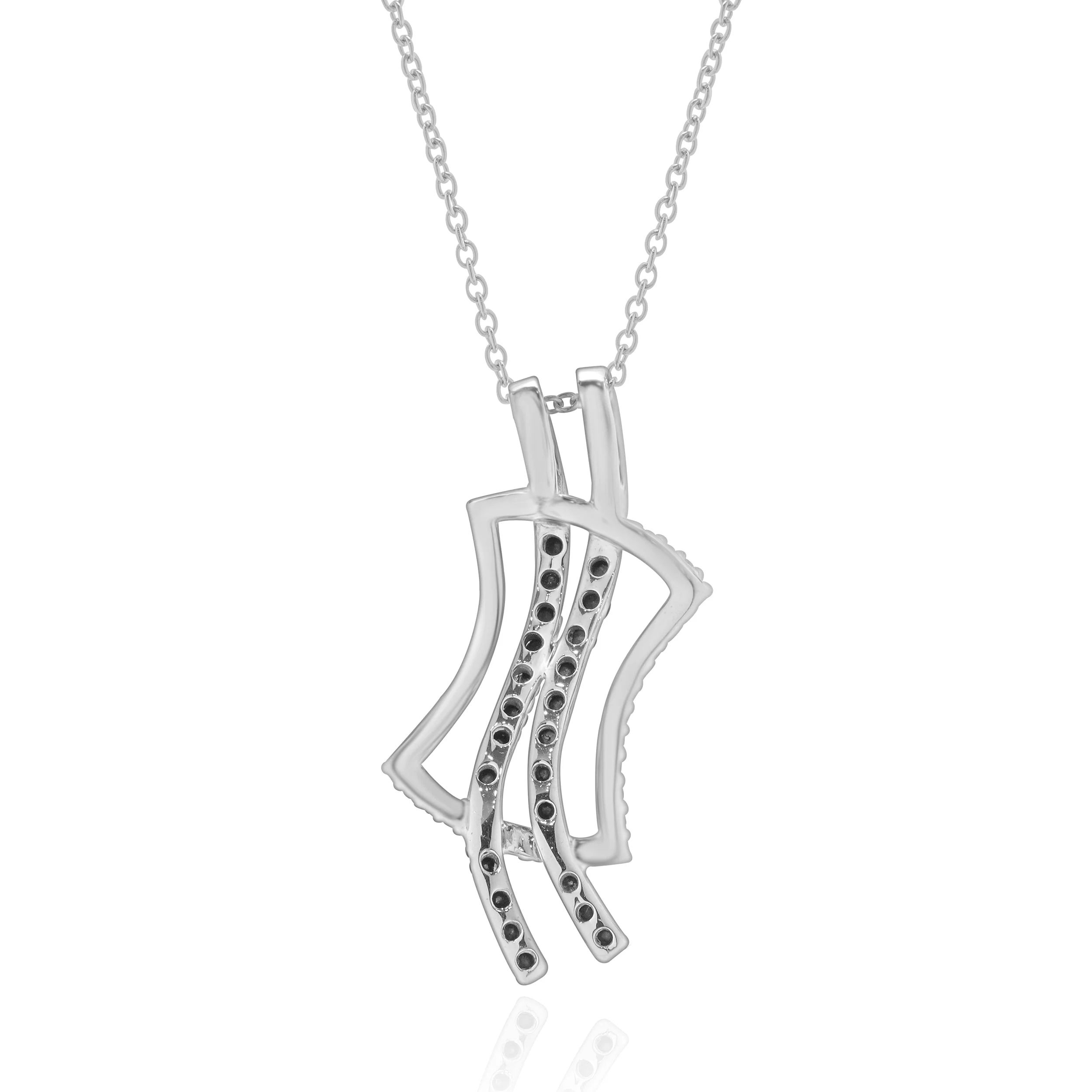 14 Karat White Gold Black and White Diamond Overpass Necklace - Image 3