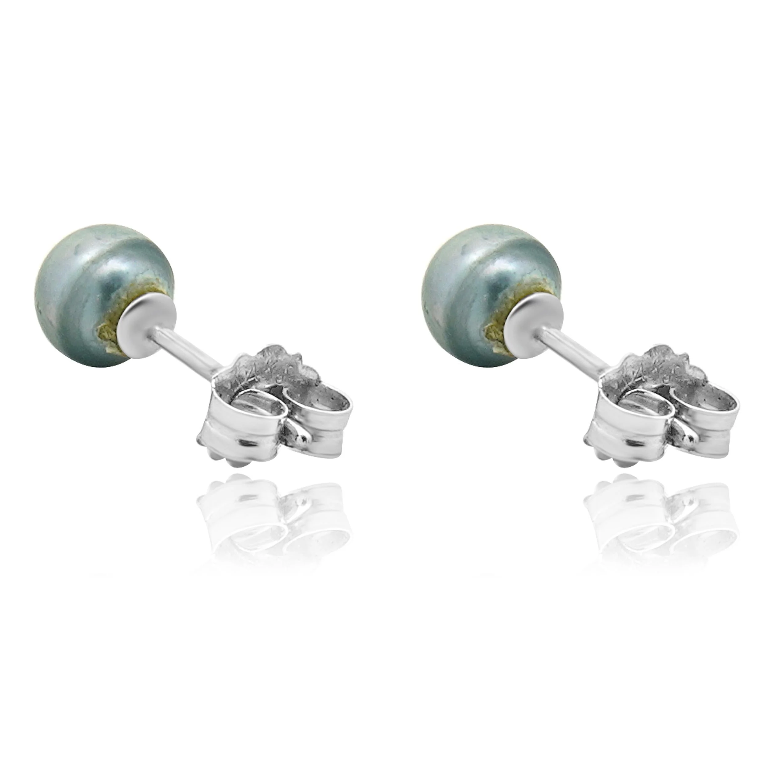 14 Karat White Gold Blue Akoya Pearl Earrings - Image 4