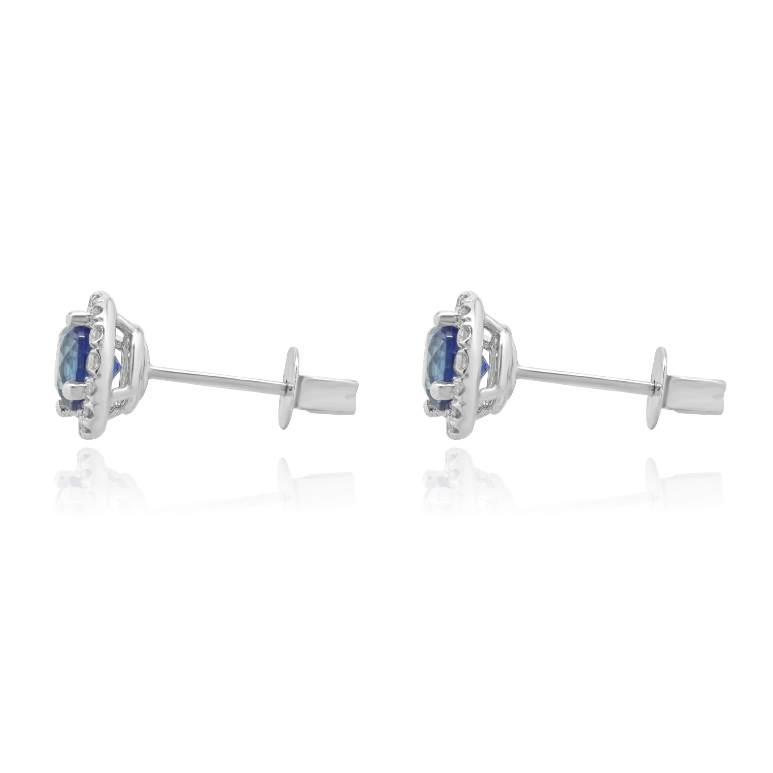 14 Karat White Gold Blue Sapphire and Diamond Halo Stud Earrings - Image 2