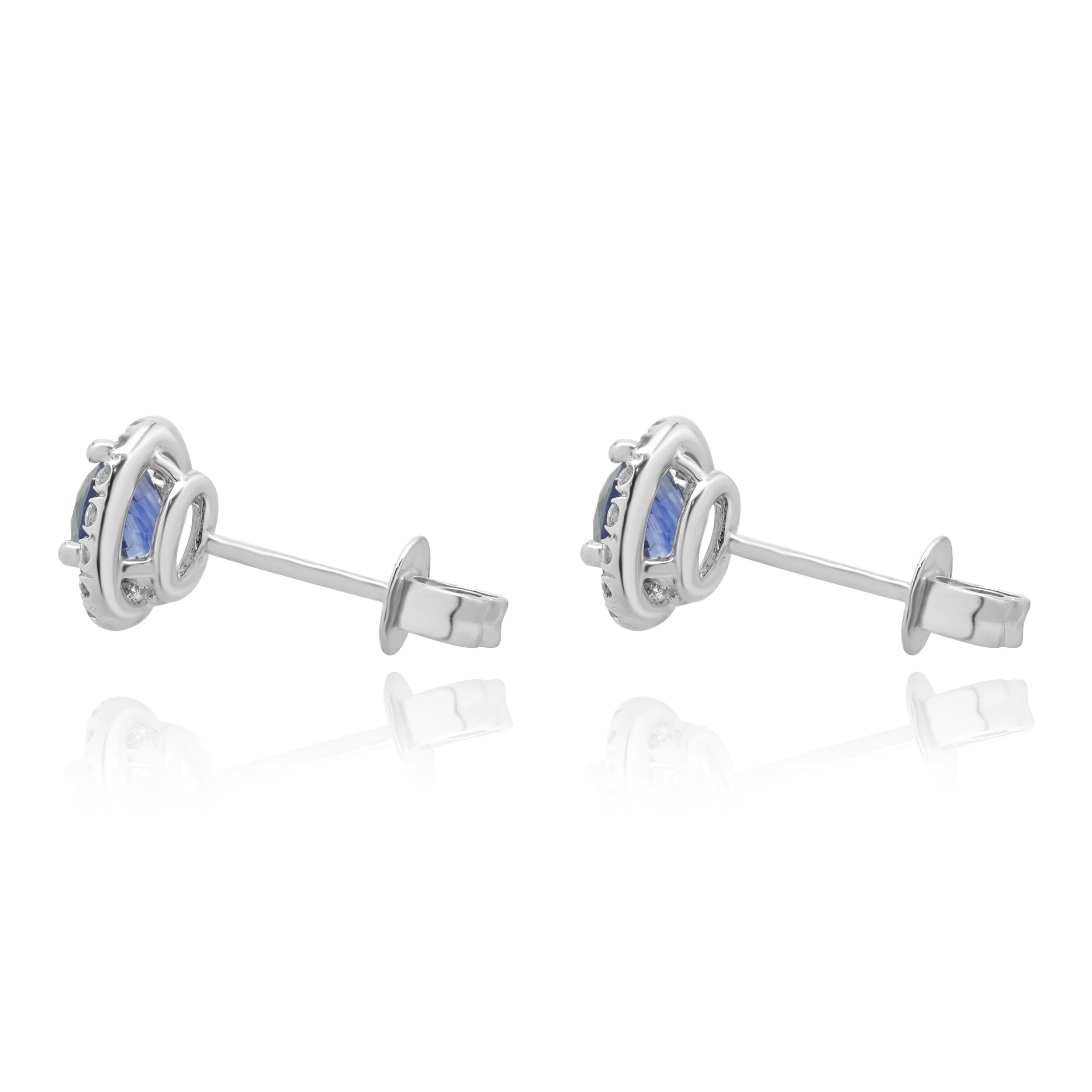 14 Karat White Gold Blue Sapphire and Diamond Halo Stud Earrings - Image 3