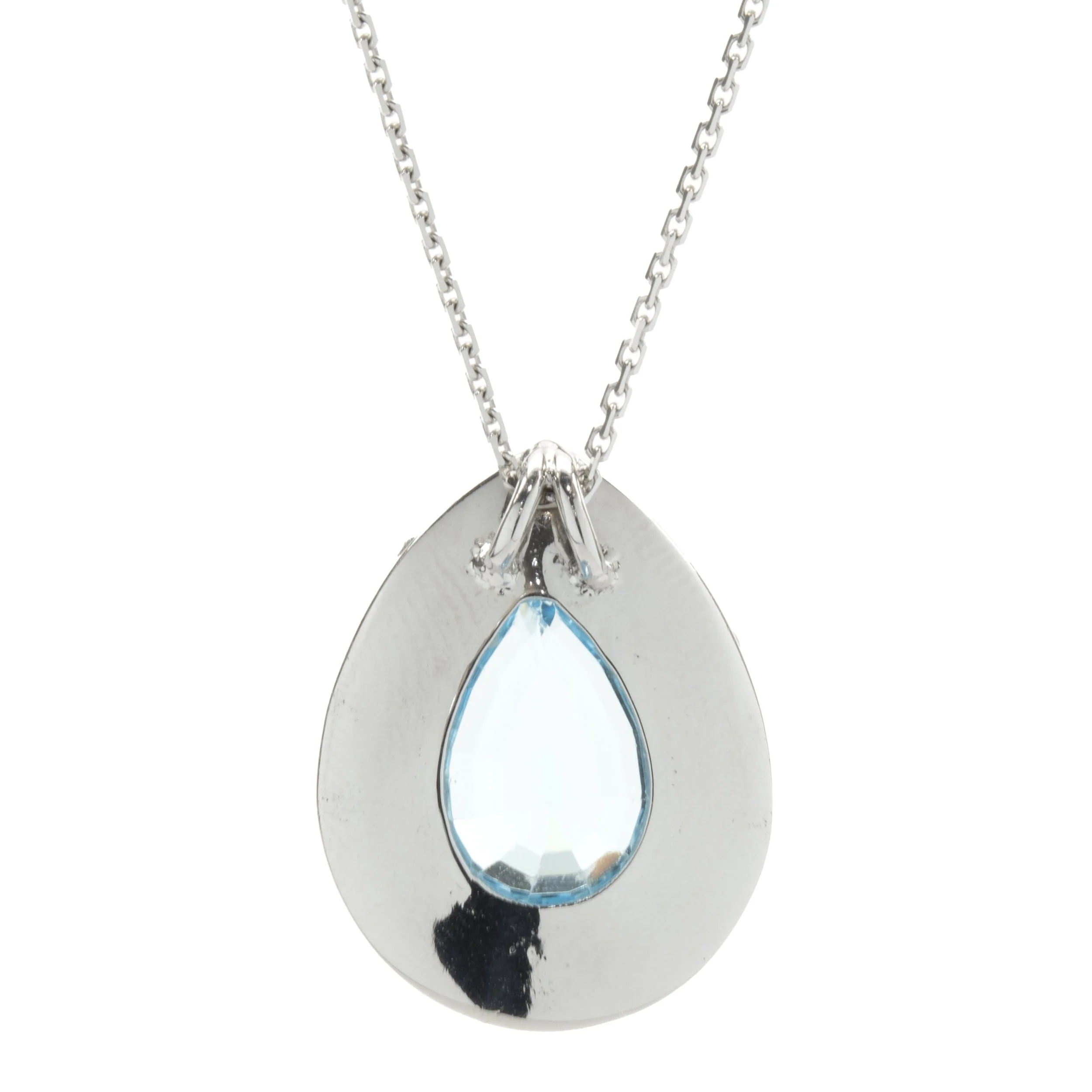 14 Karat White Gold Blue Topaz and Diamond XOXO LOVE Necklace - Image 2