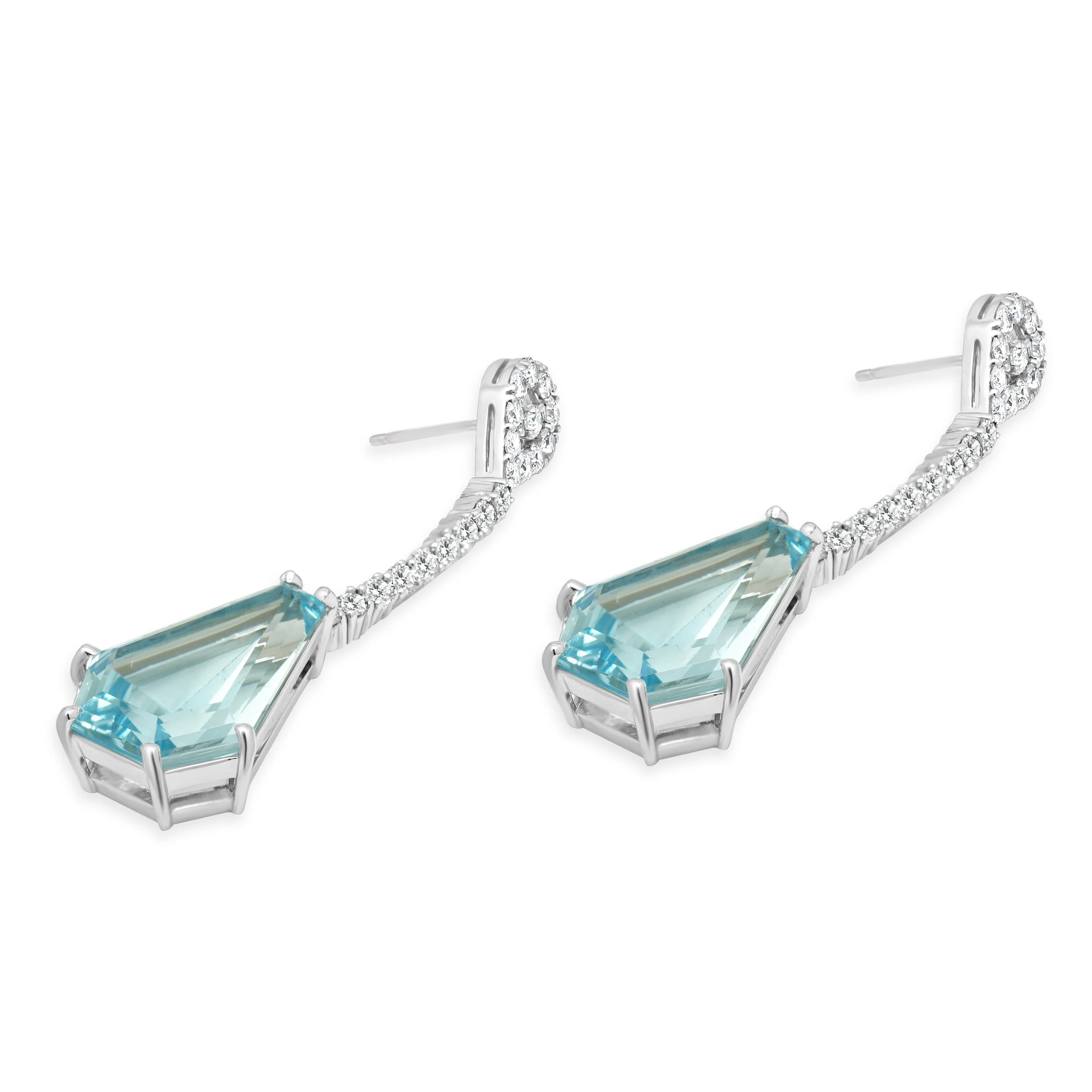 14 Karat White Gold Blue Topaz & Diamond Drop Earrings - Image 2