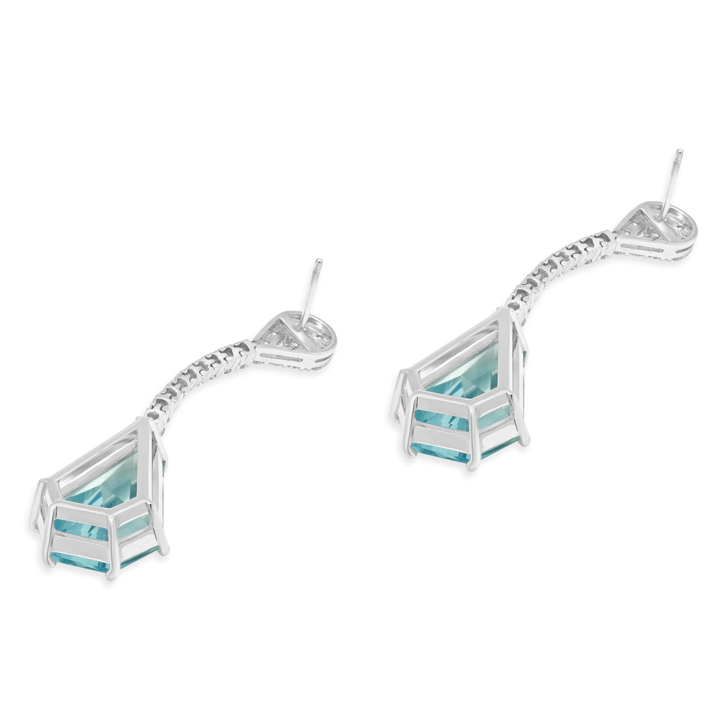 14 Karat White Gold Blue Topaz & Diamond Drop Earrings - Image 3