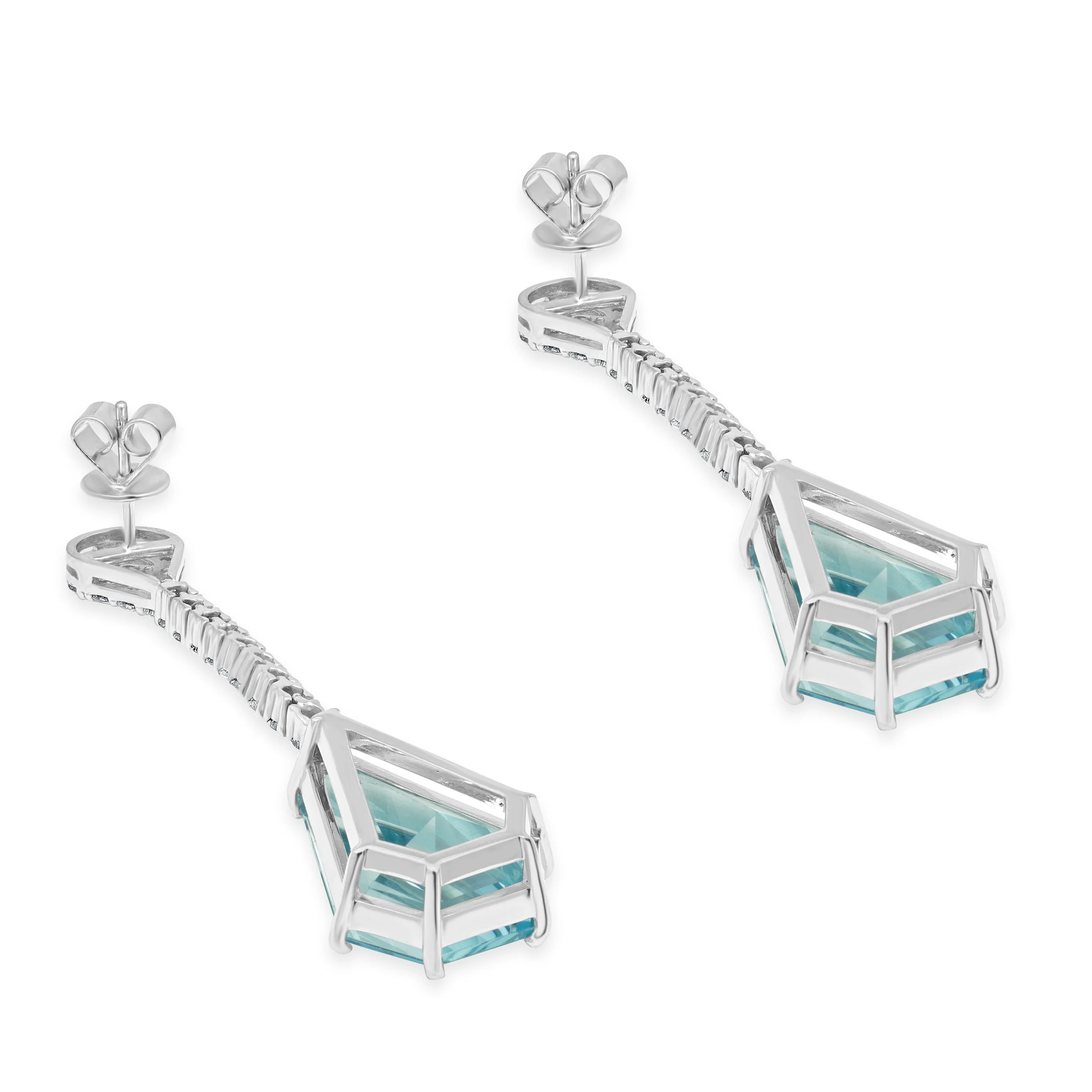 14 Karat White Gold Blue Topaz & Diamond Drop Earrings - Image 4