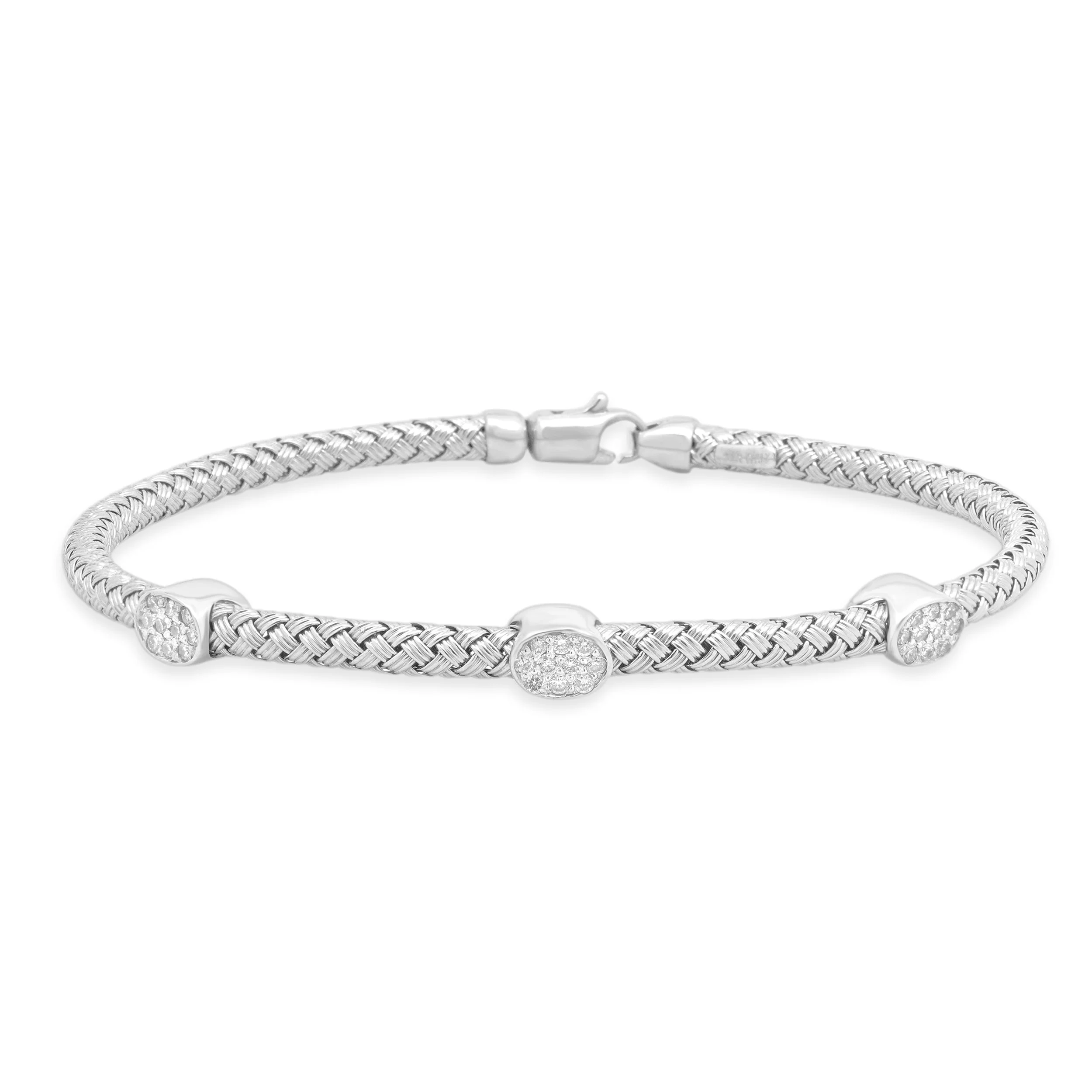 14 Karat White Gold Braided Diamond Bangle Bracelet - Image 2