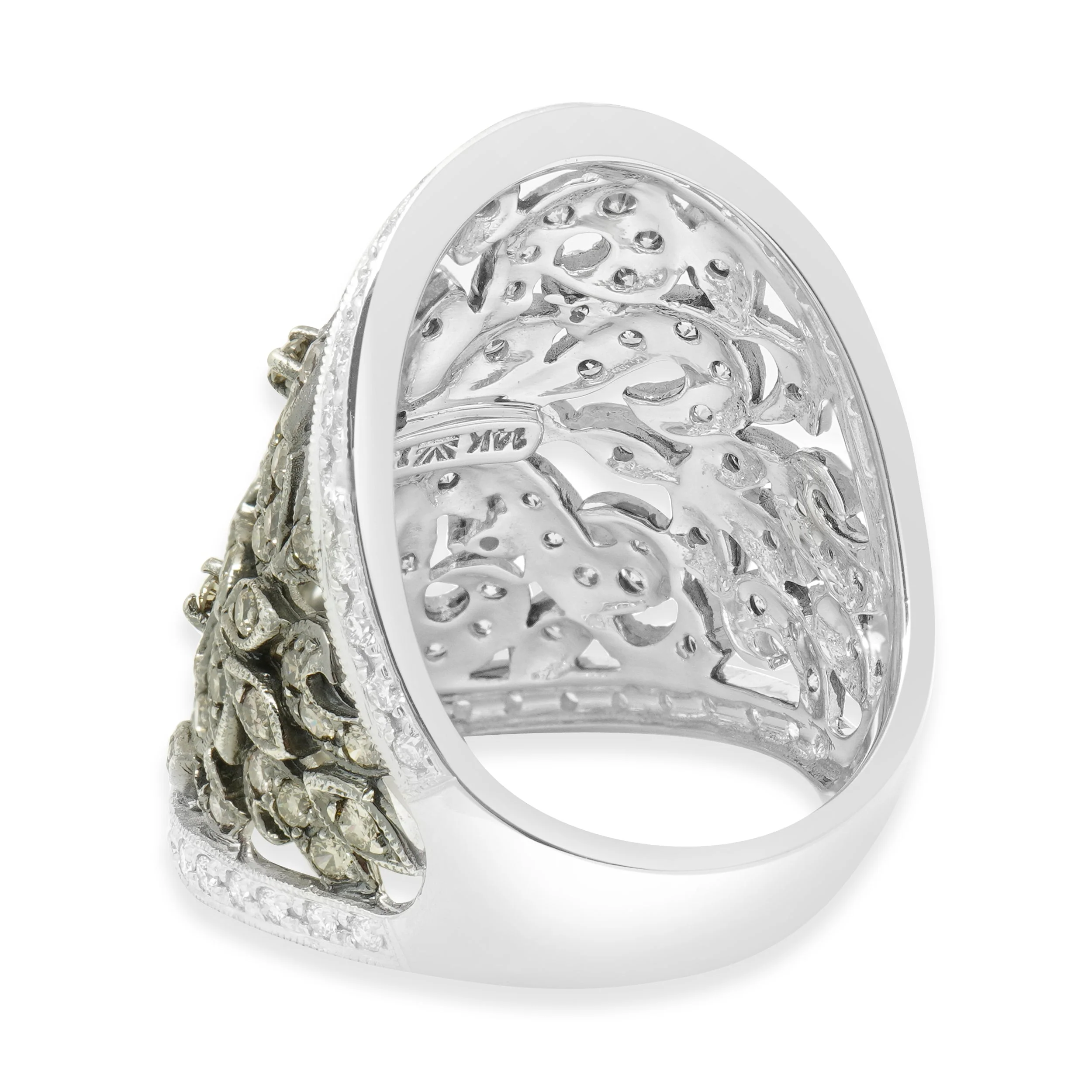 14 Karat White Gold Brown & White Filigree Diamond Ring - Image 4