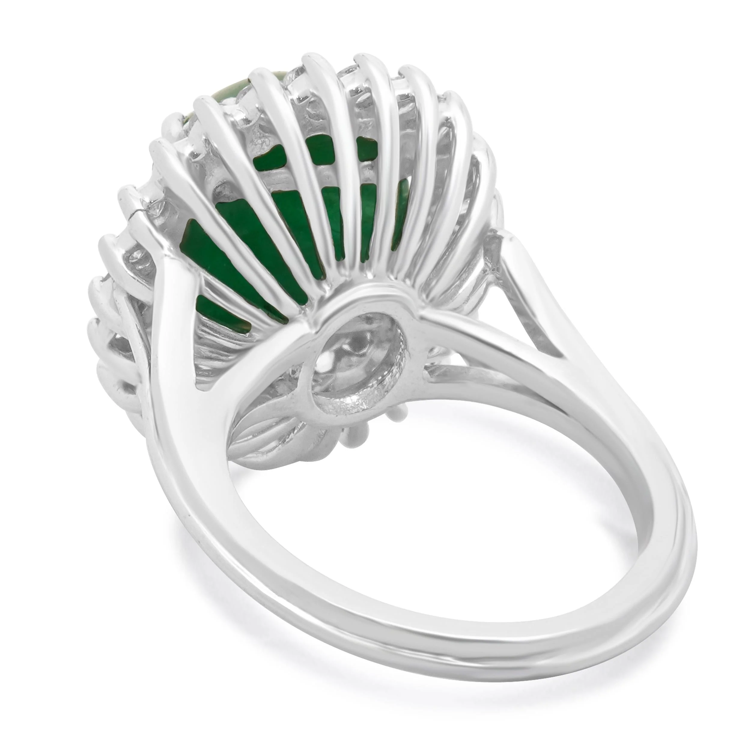 14 Karat White Gold Cabochon Emerald With Diamond Halo Ring - Image 4