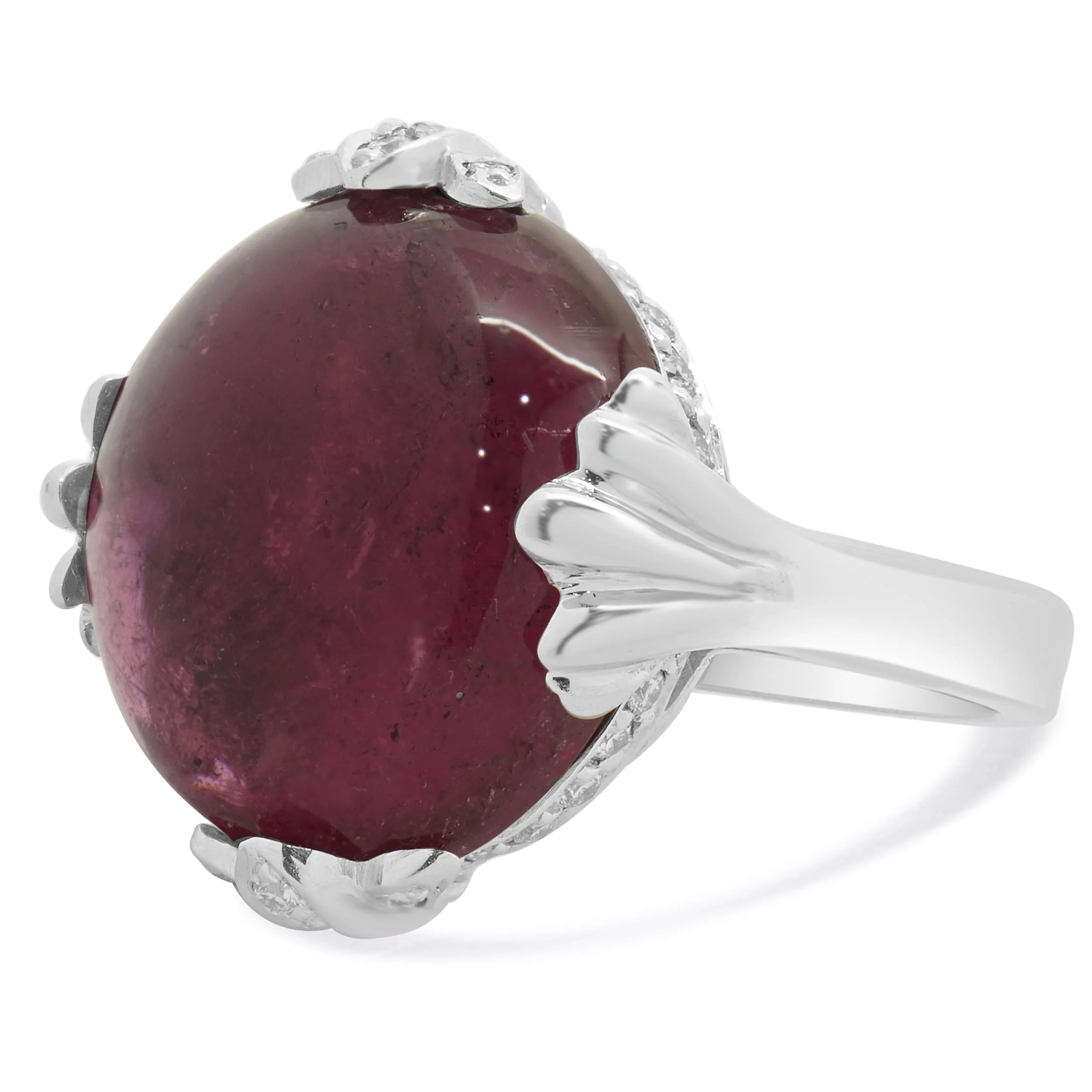 14 Karat White Gold Cabochon Pink Tourmaline and Diamond Ring - Image 2