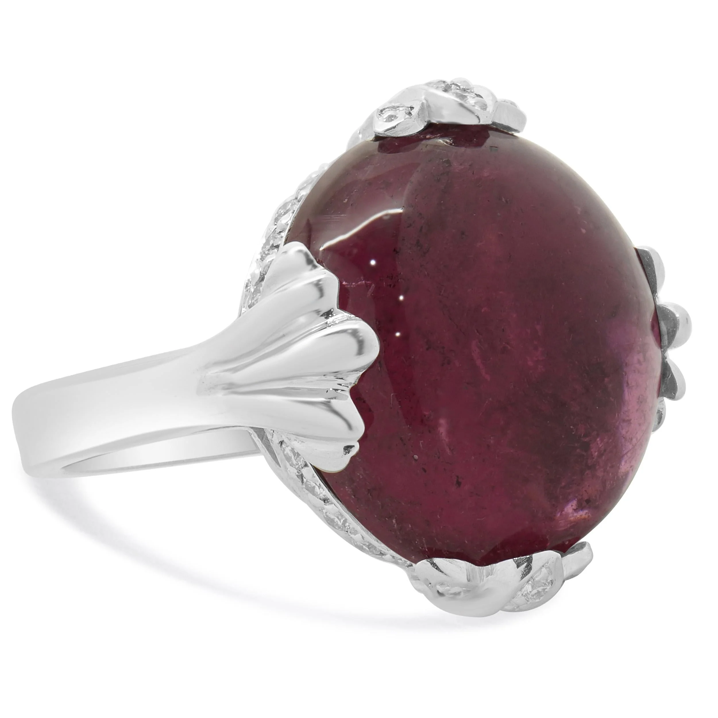 14 Karat White Gold Cabochon Pink Tourmaline and Diamond Ring - Image 3