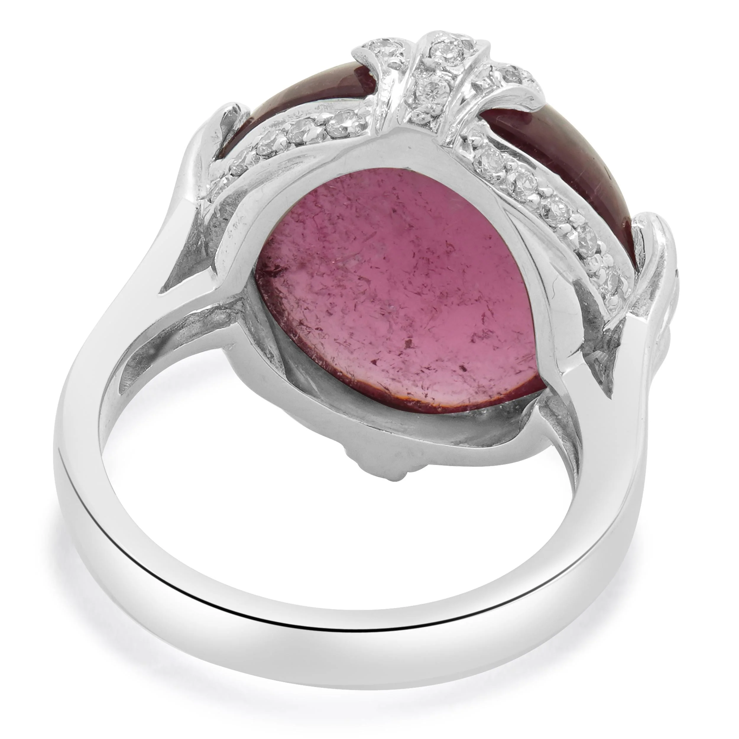 14 Karat White Gold Cabochon Pink Tourmaline and Diamond Ring - Image 4