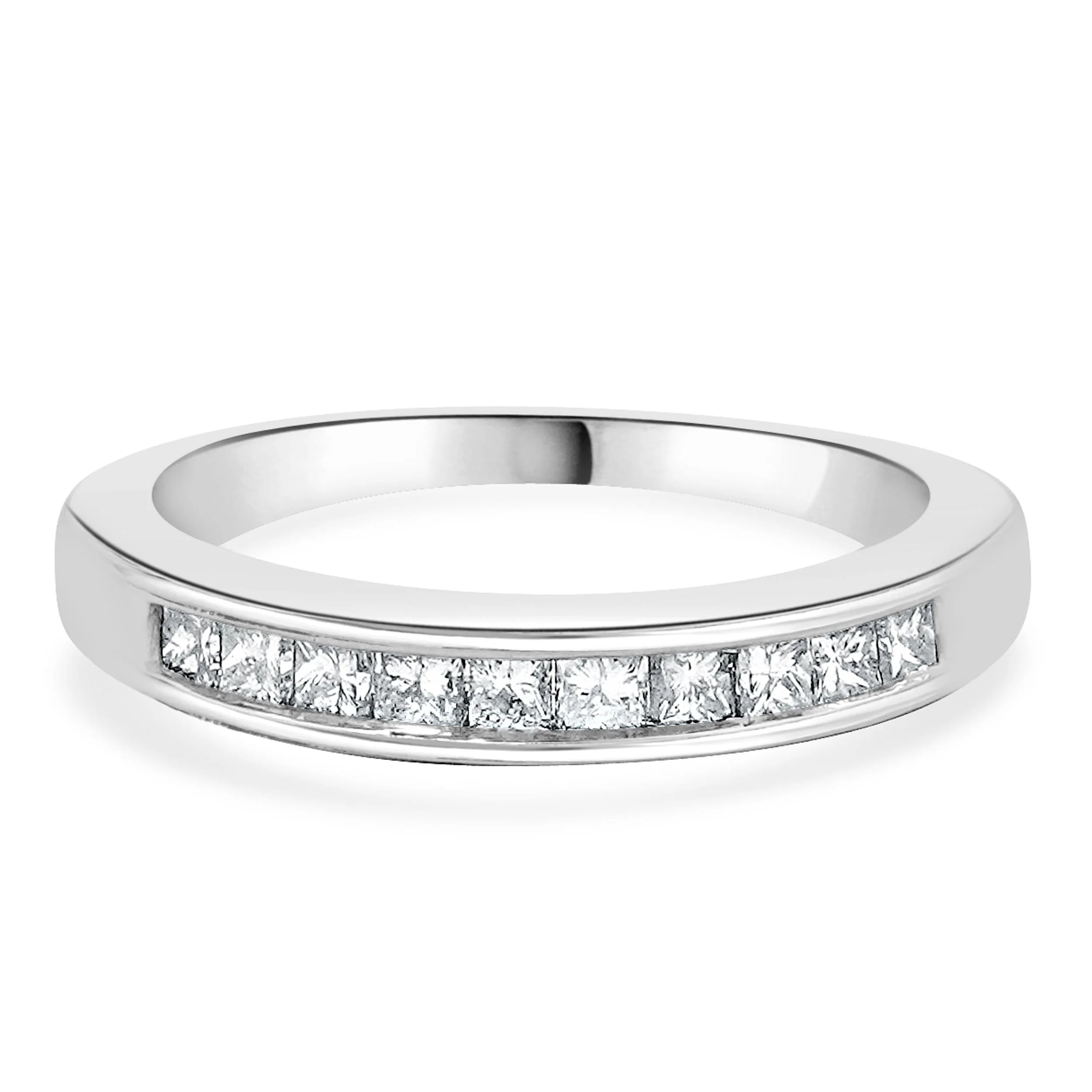 14 Karat White Gold Channel Set Princess Cut Diamond Band