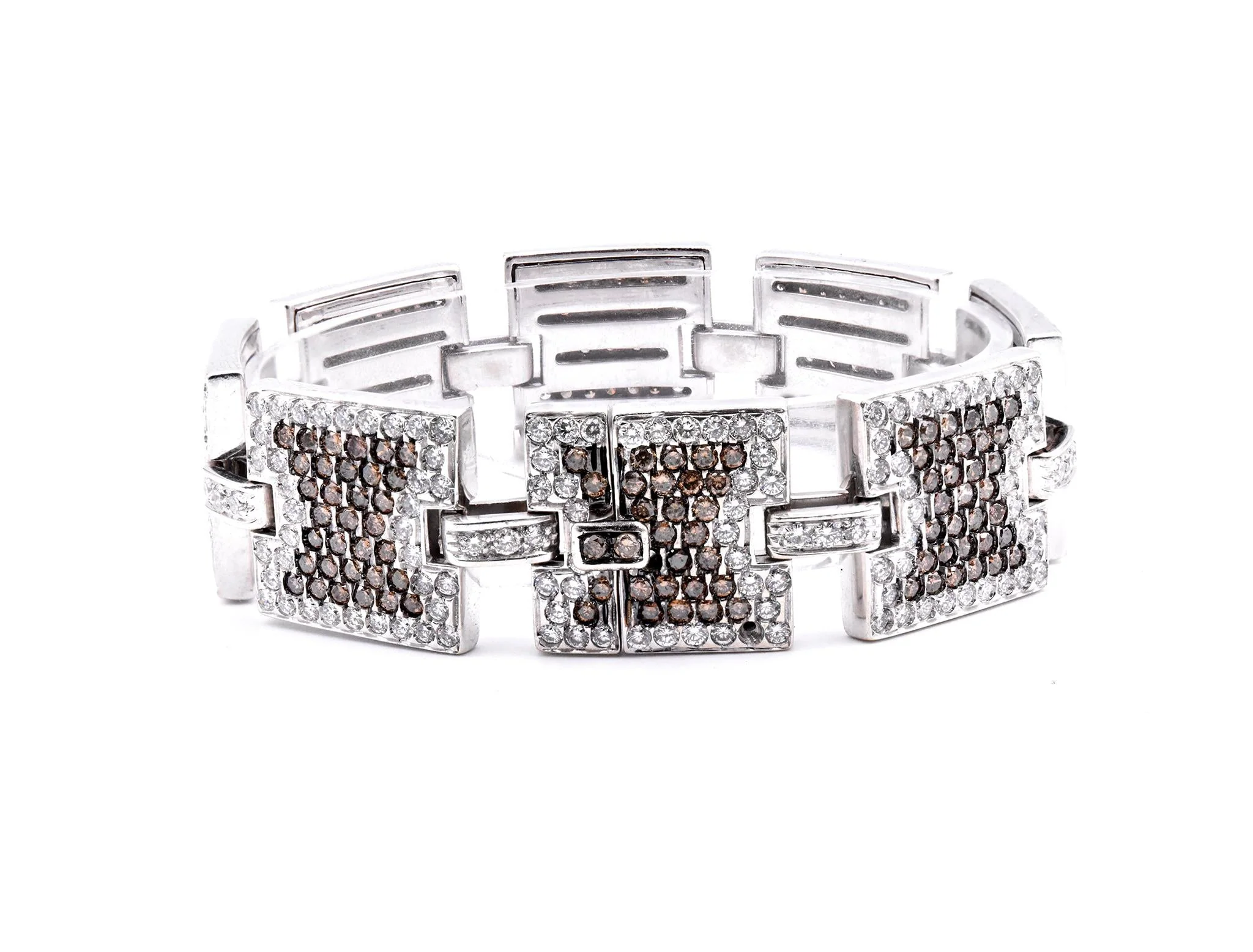 14 Karat White Gold Chocolate and White Diamond Square Link Bracelet - Image 2