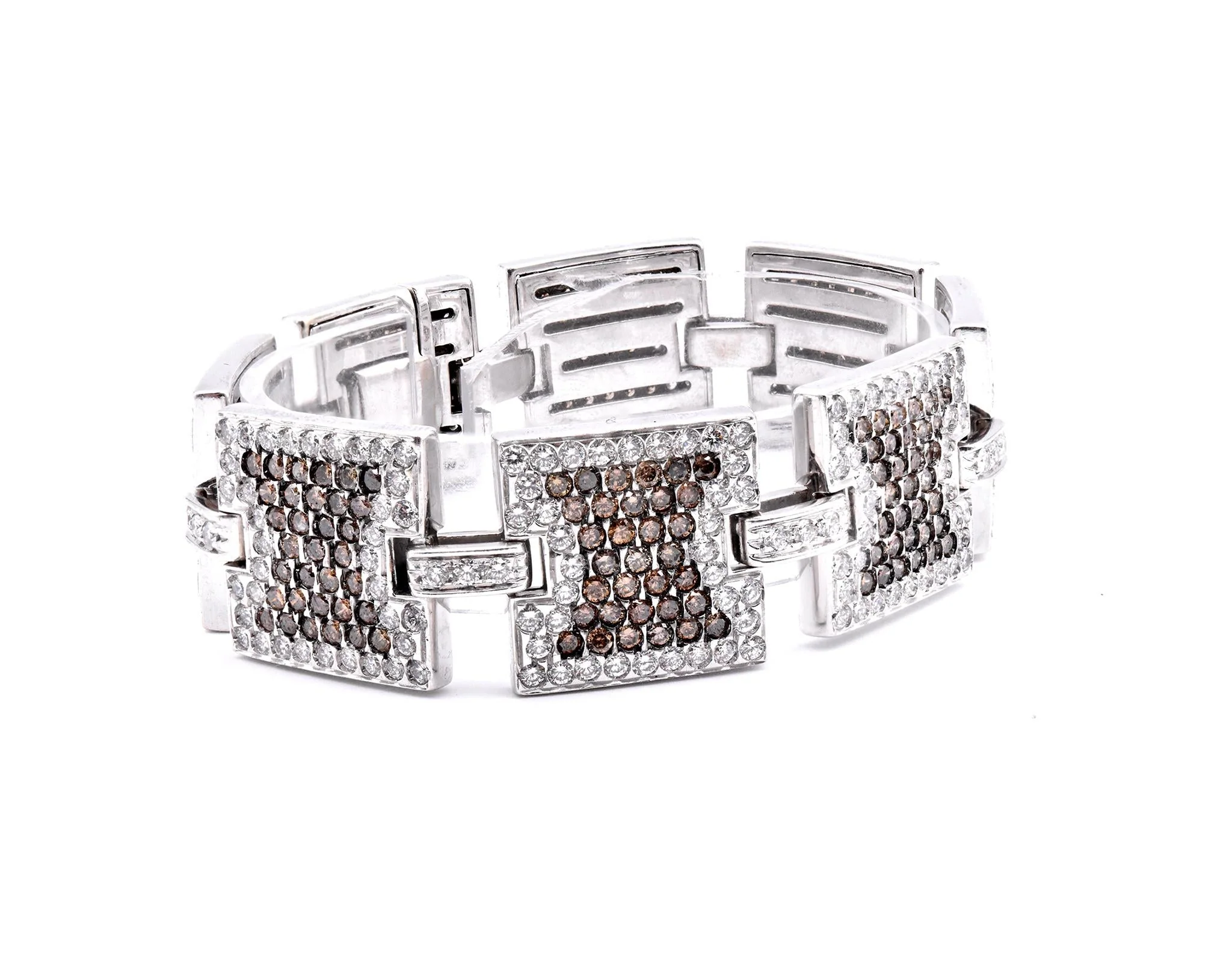 14 Karat White Gold Chocolate and White Diamond Square Link Bracelet - Image 3