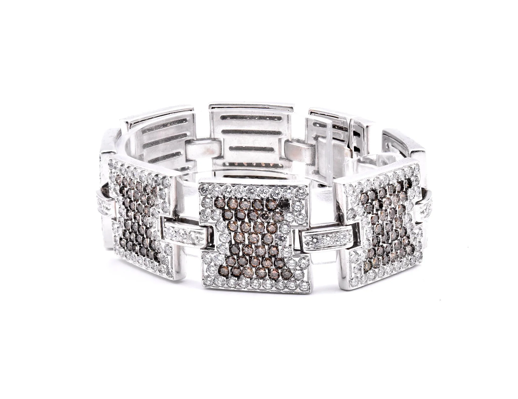 14 Karat White Gold Chocolate and White Diamond Square Link Bracelet - Image 4