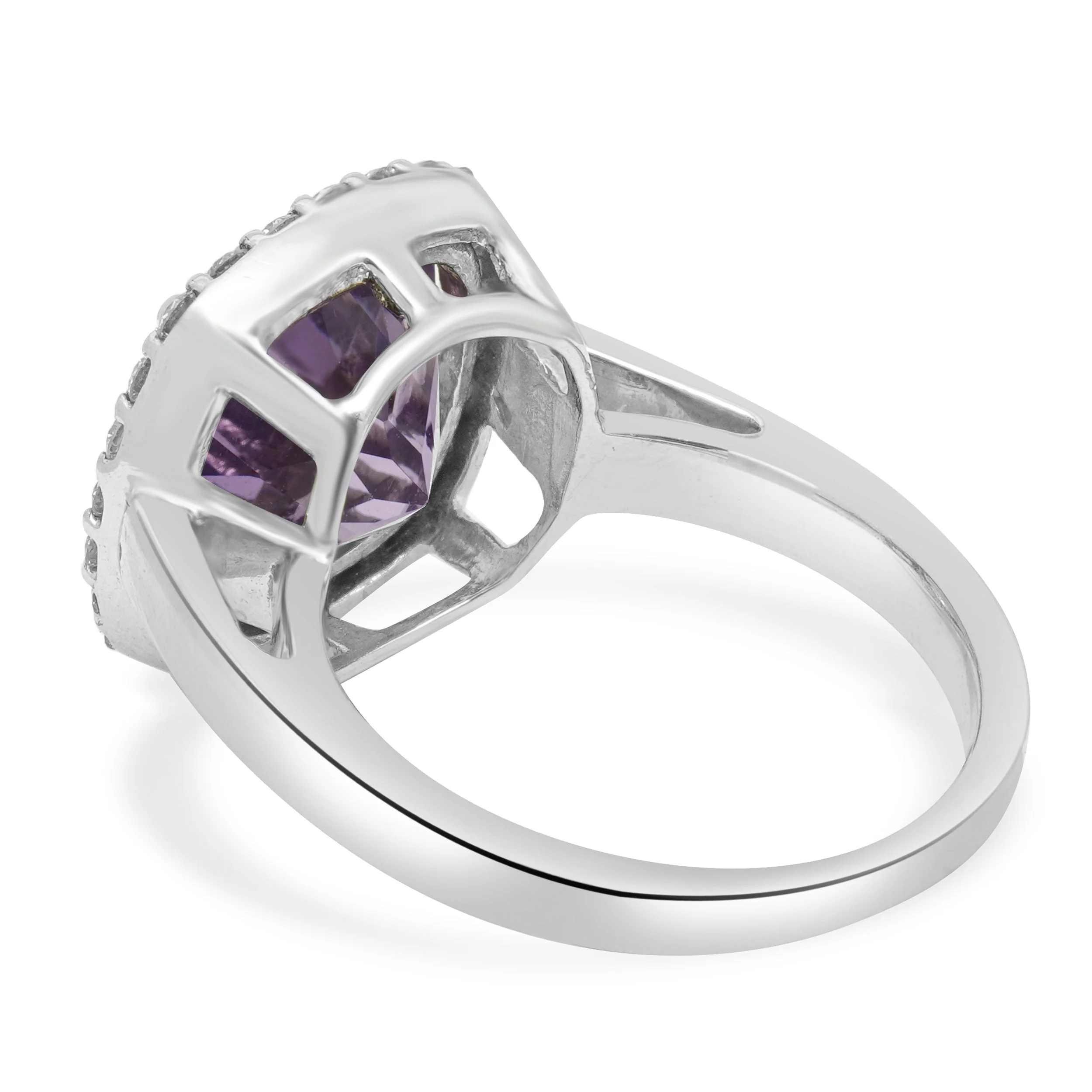 14 Karat White Gold Cushion Cut Amethyst and Round Diamond Halo Ring - Image 3