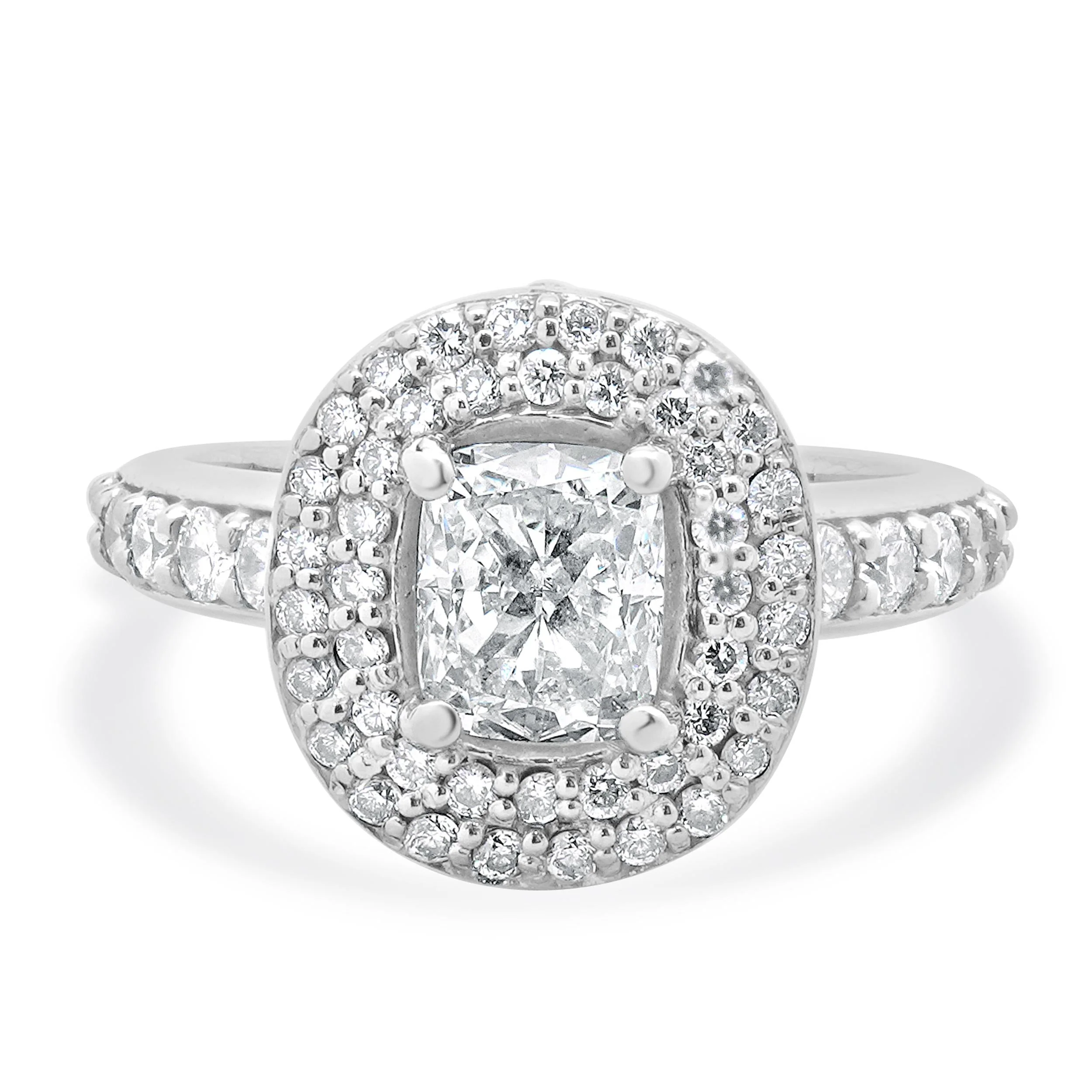 14 Karat White Gold Cushion Cut Diamond Engagement Ring