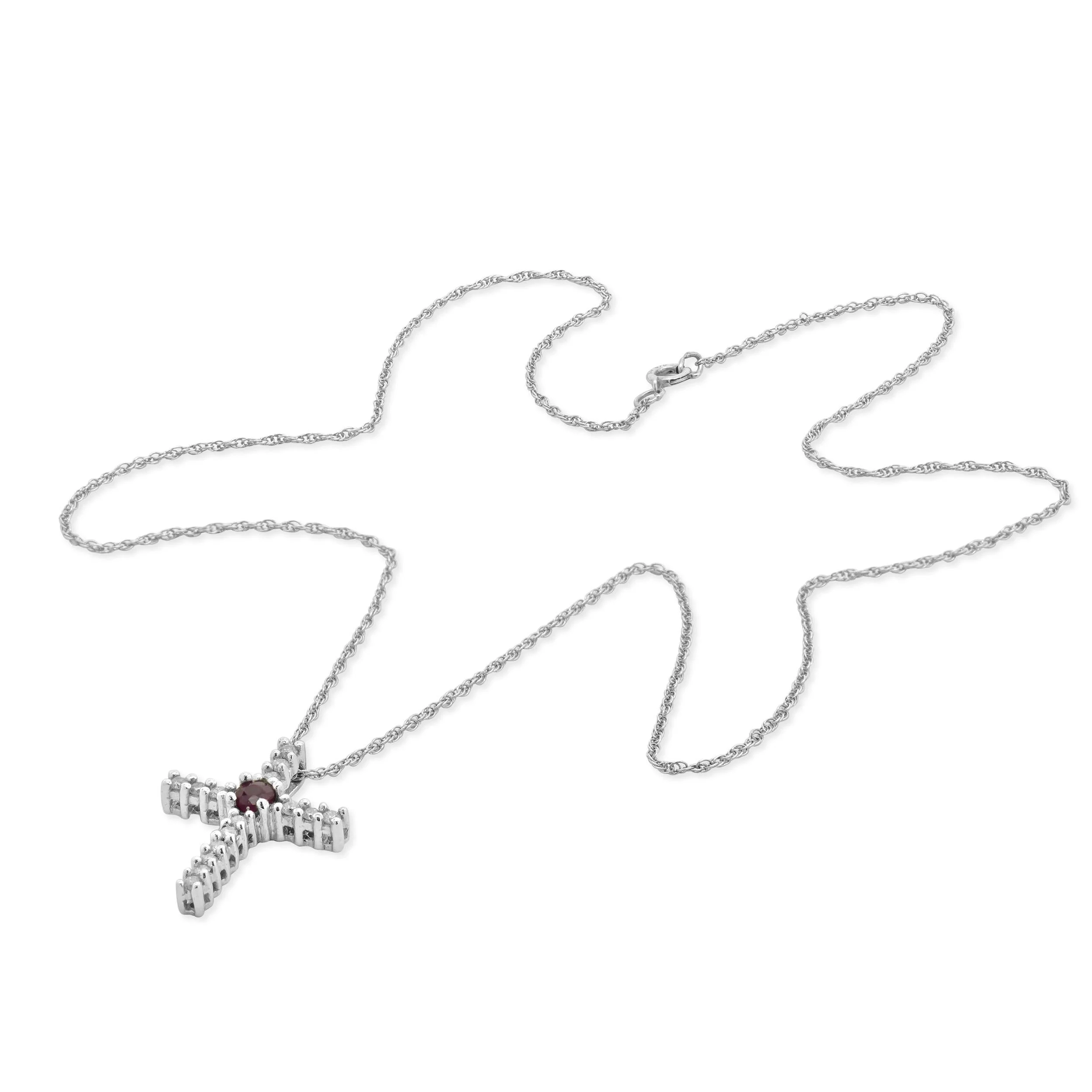 14 Karat White Gold Diamond and Ruby Cross Necklace - Image 4