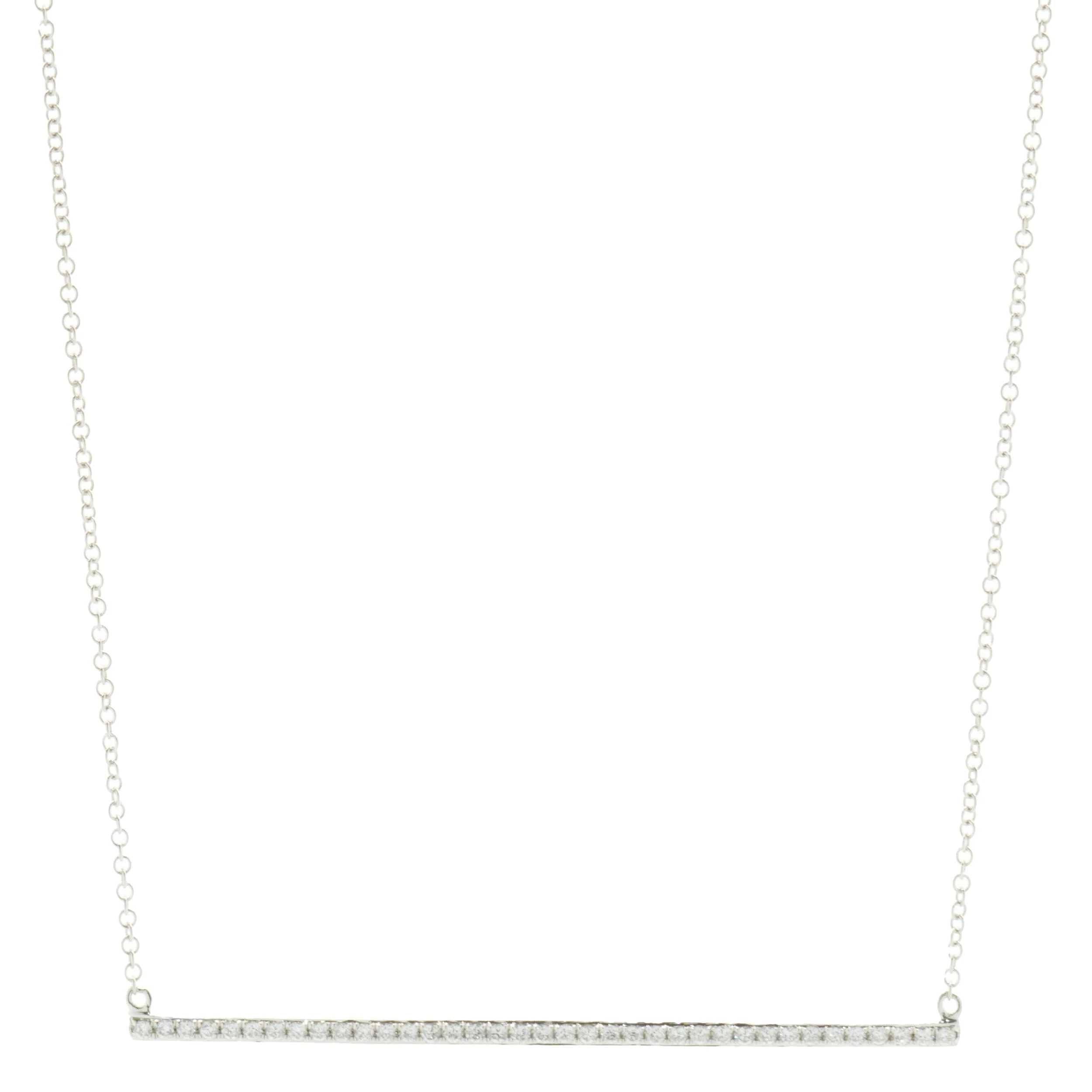 14 Karat White Gold Diamond Bar Necklace