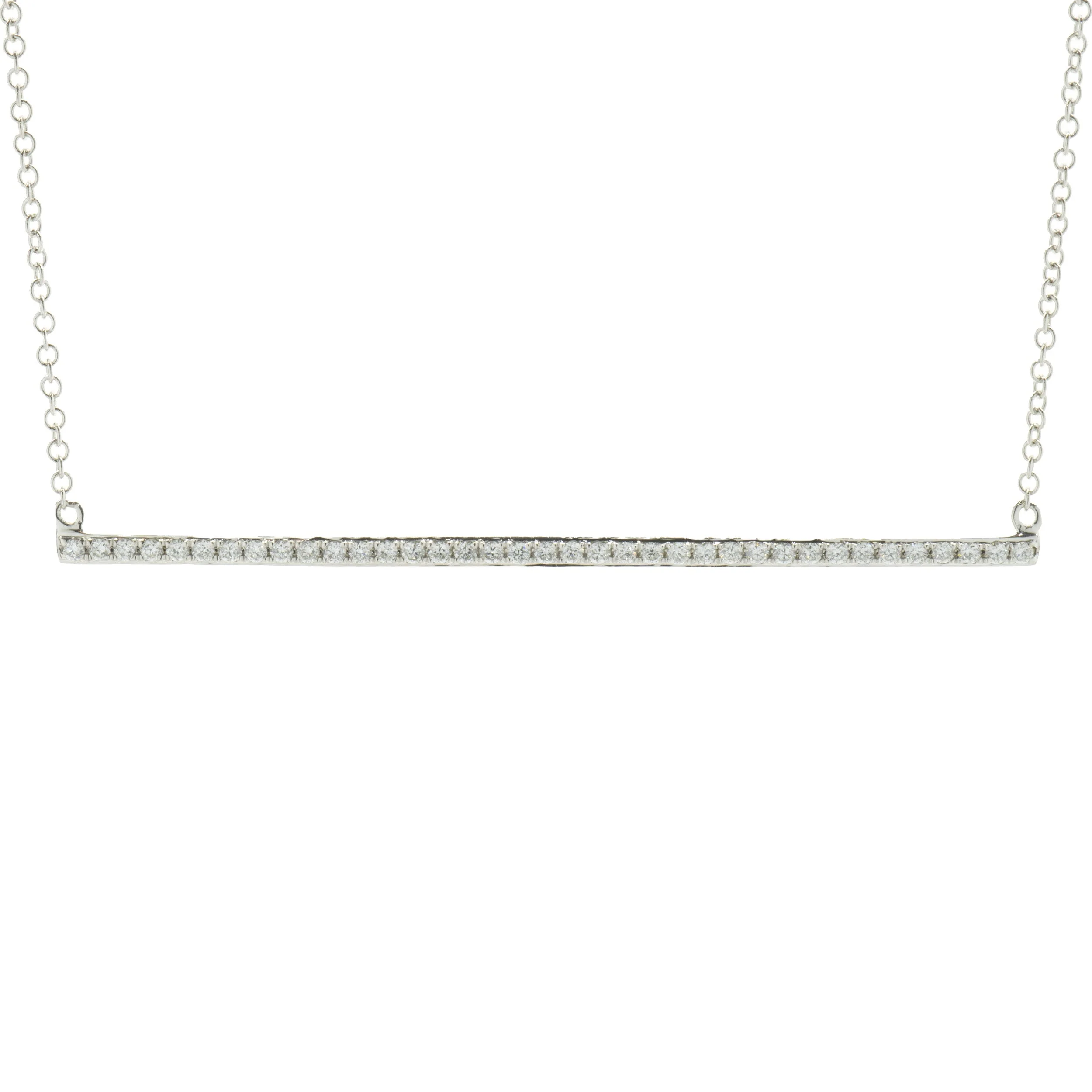 14 Karat White Gold Diamond Bar Necklace - Image 2