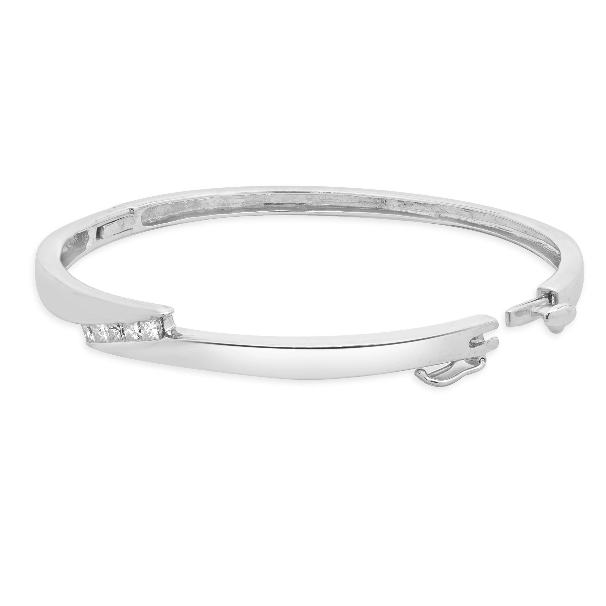 14 Karat White Gold Diamond Bypass Bangle Bracelet - Image 2