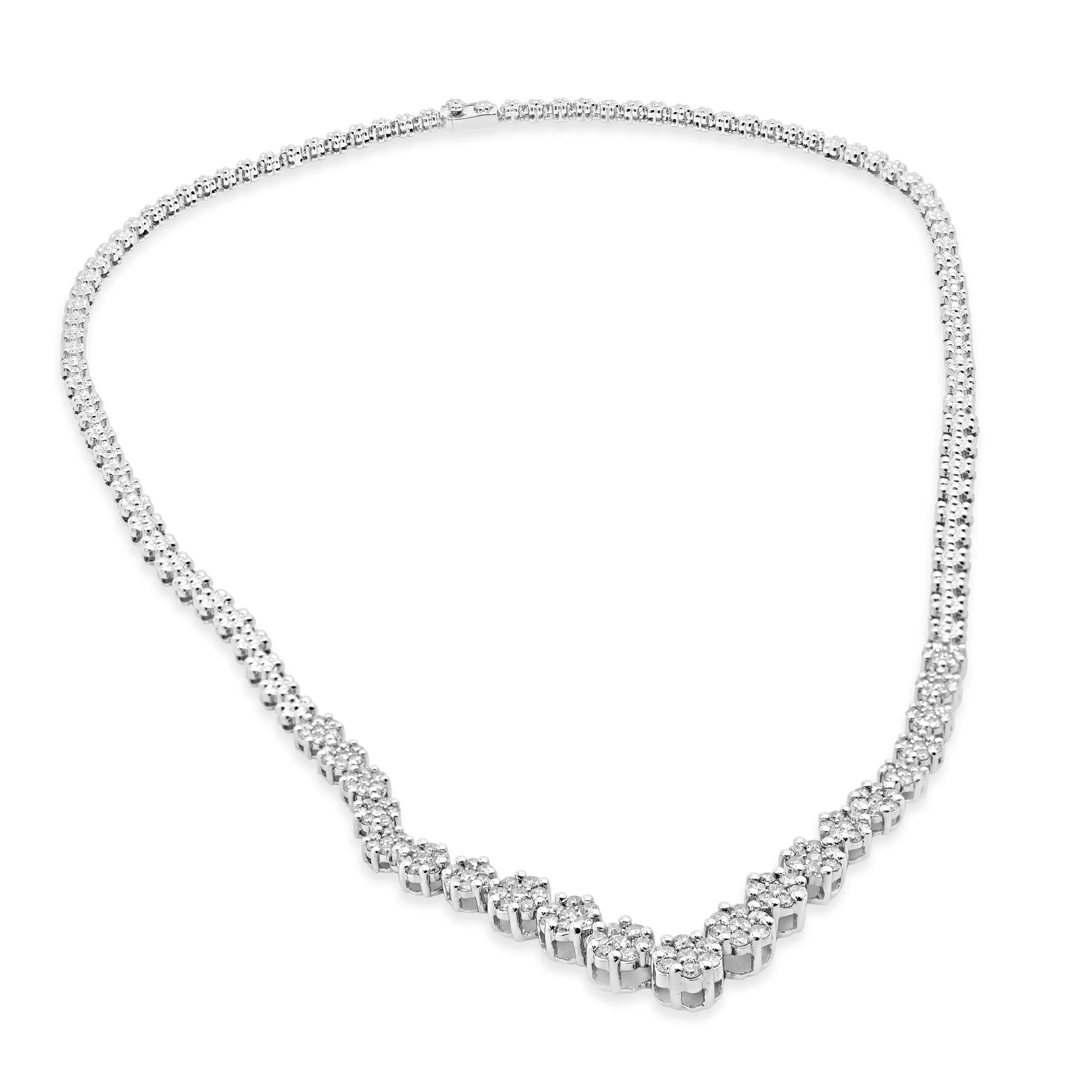 14 Karat White Gold Diamond Cluster Collar Necklace - Image 3