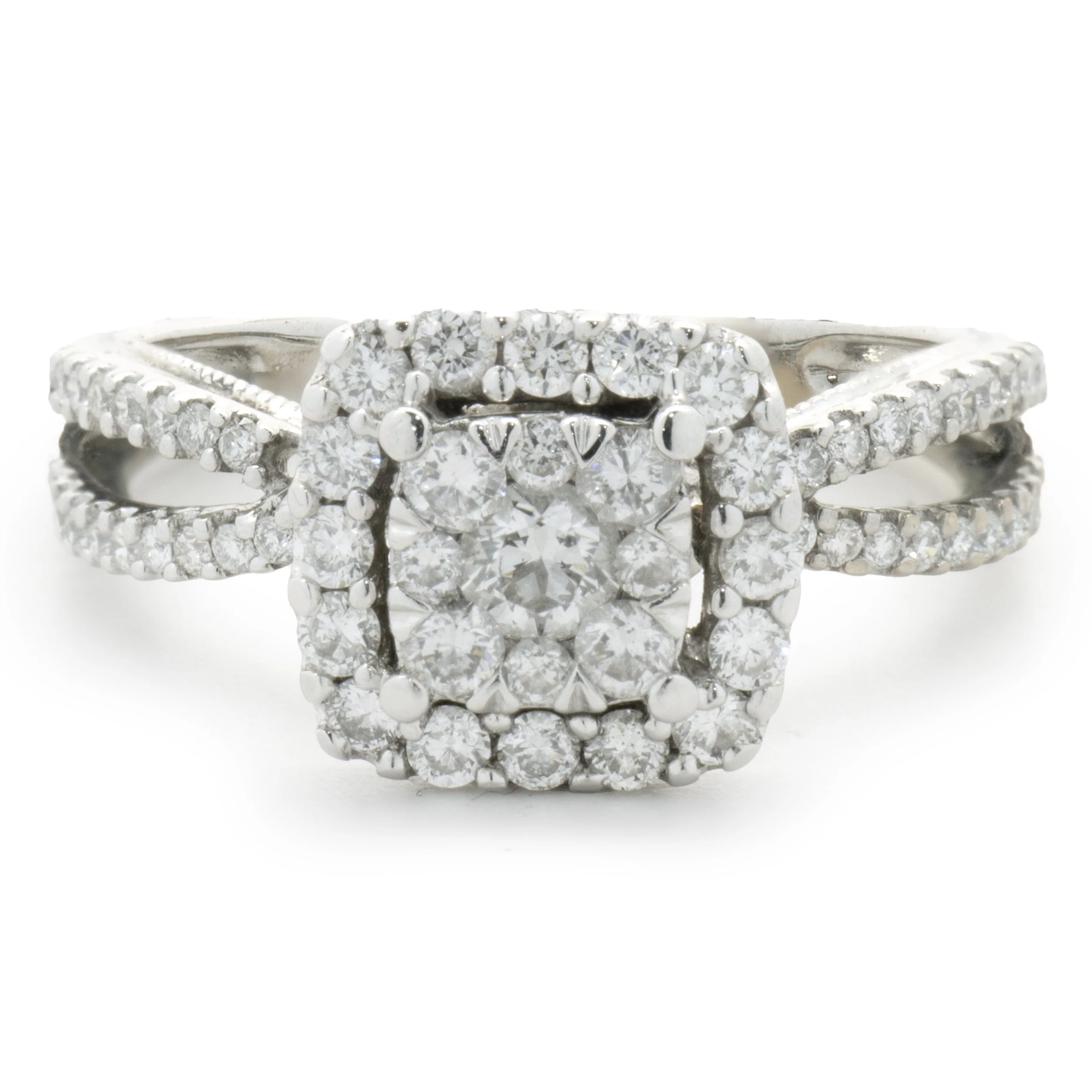 14 Karat White Gold Diamond Cluster Engagement Ring