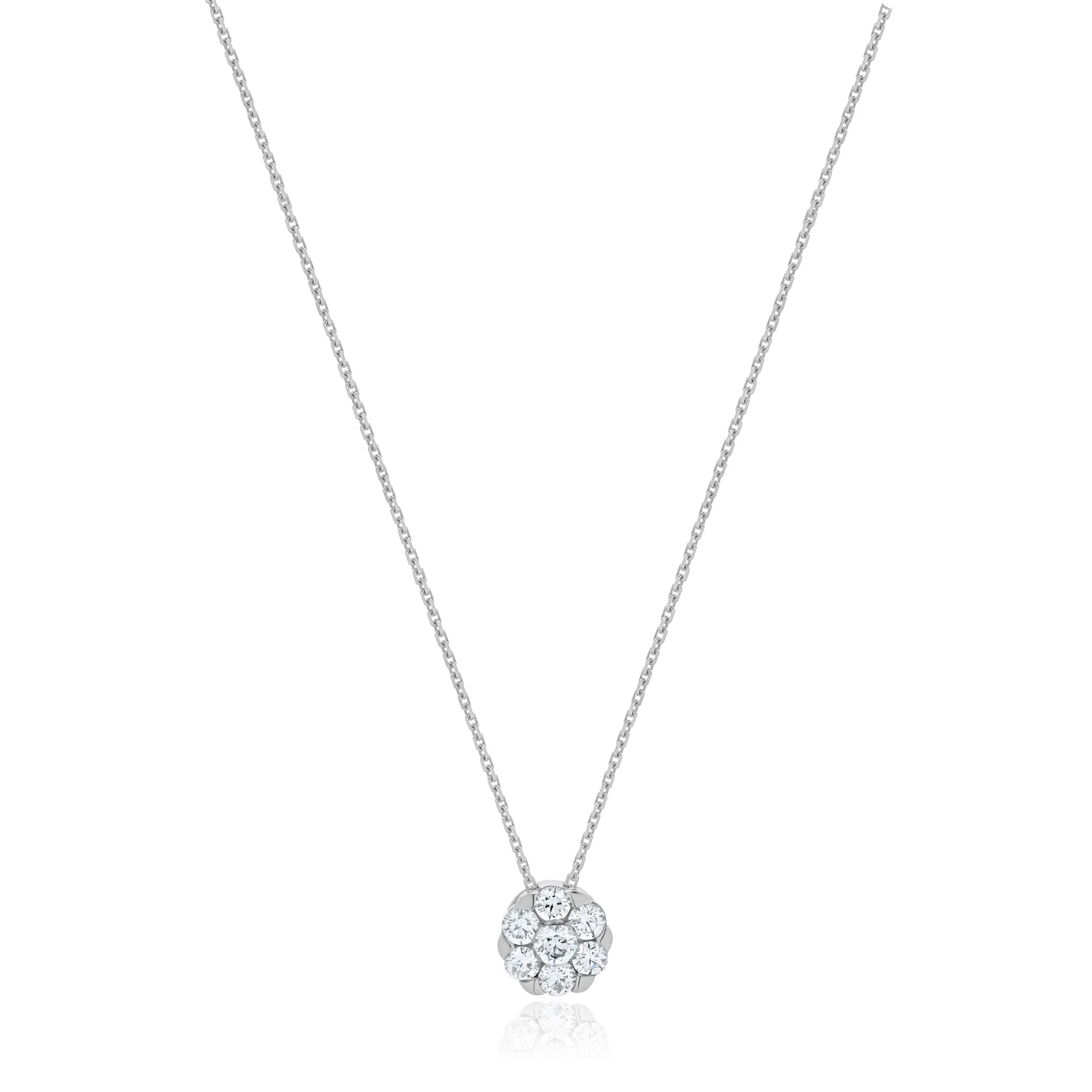 14 Karat White Gold Diamond Cluster Pendant Necklace