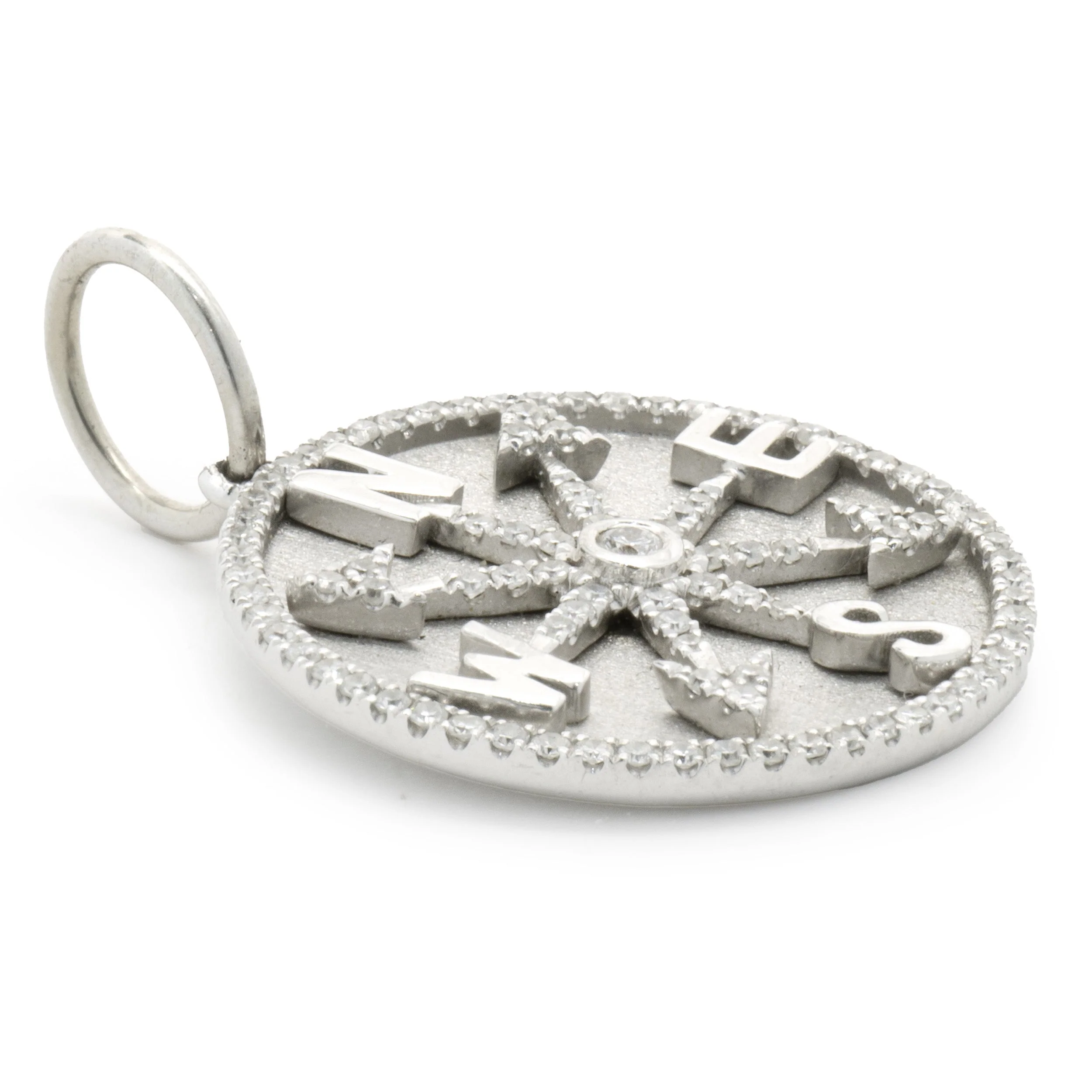 14 Karat White Gold Diamond Compass Medallion Pendant - Image 2