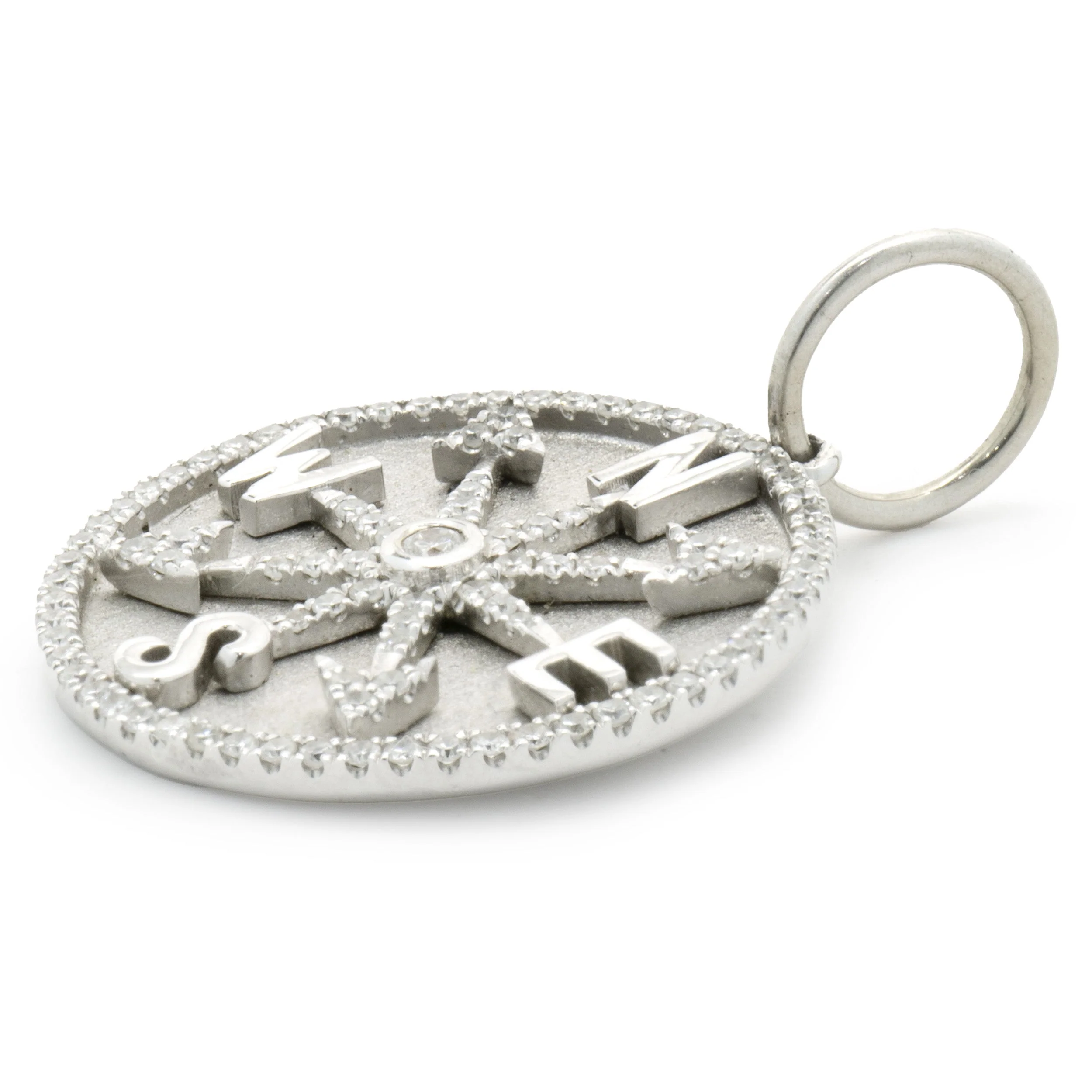 14 Karat White Gold Diamond Compass Medallion Pendant - Image 3
