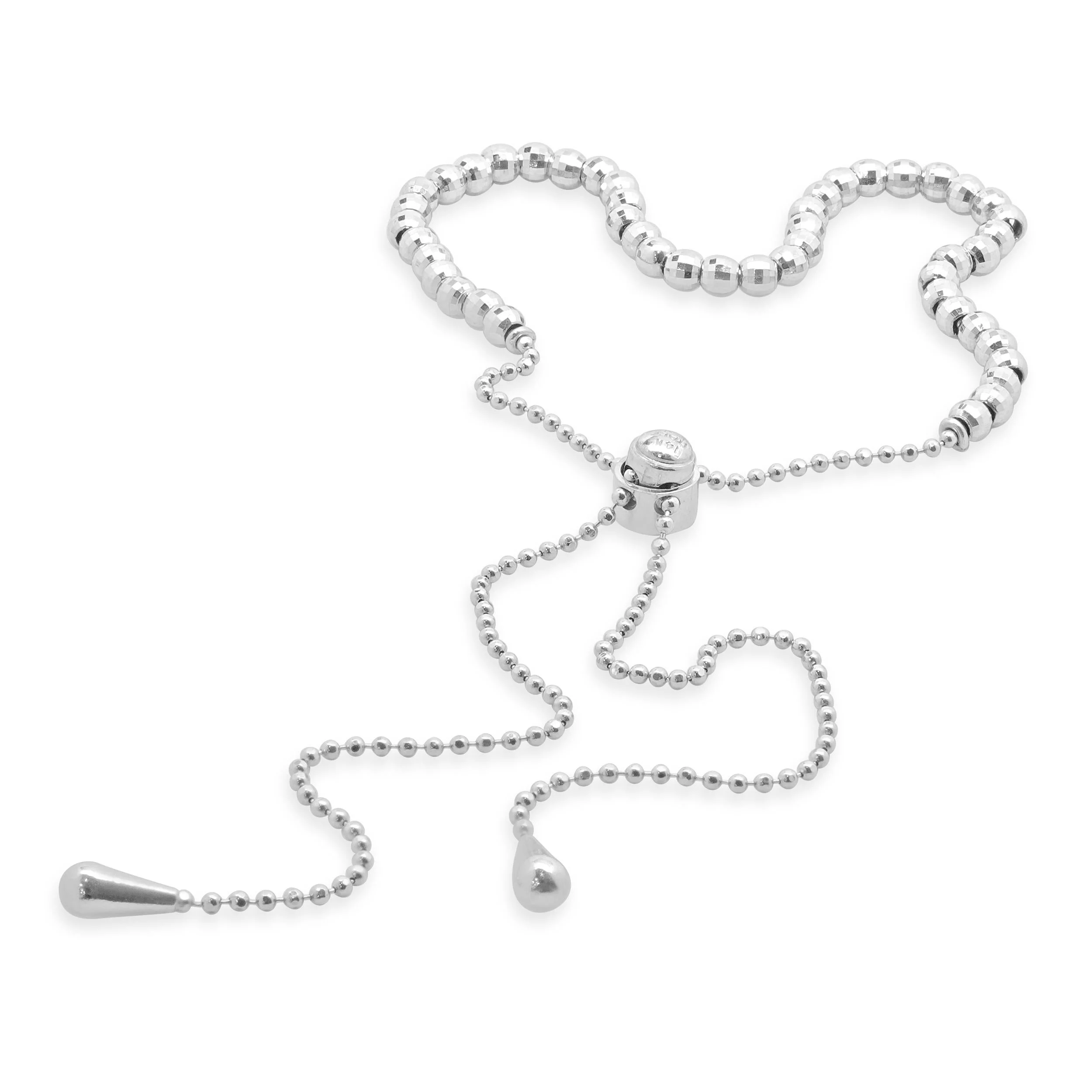 14 Karat White Gold Diamond Cut Adjustable Beaded Bracelet - Image 2