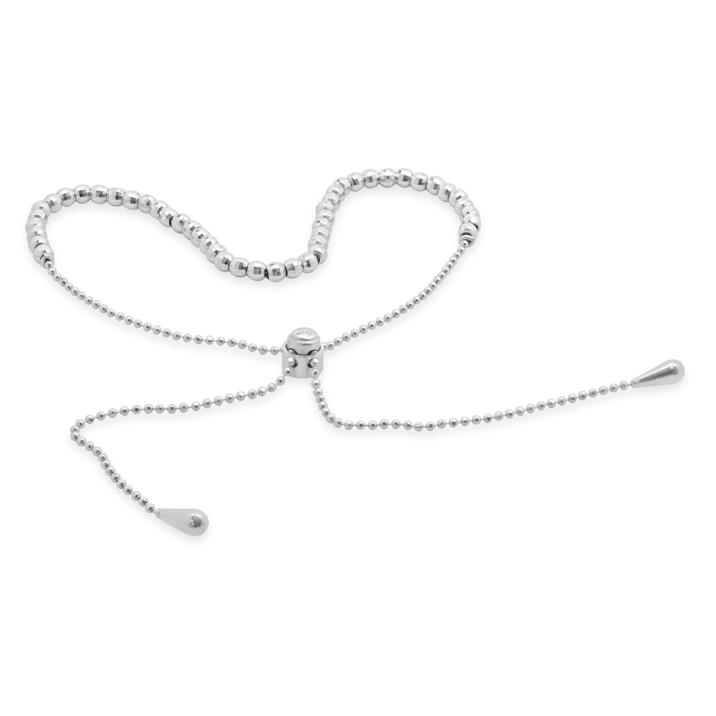 14 Karat White Gold Diamond Cut Adjustable Beaded Bracelet - Image 4