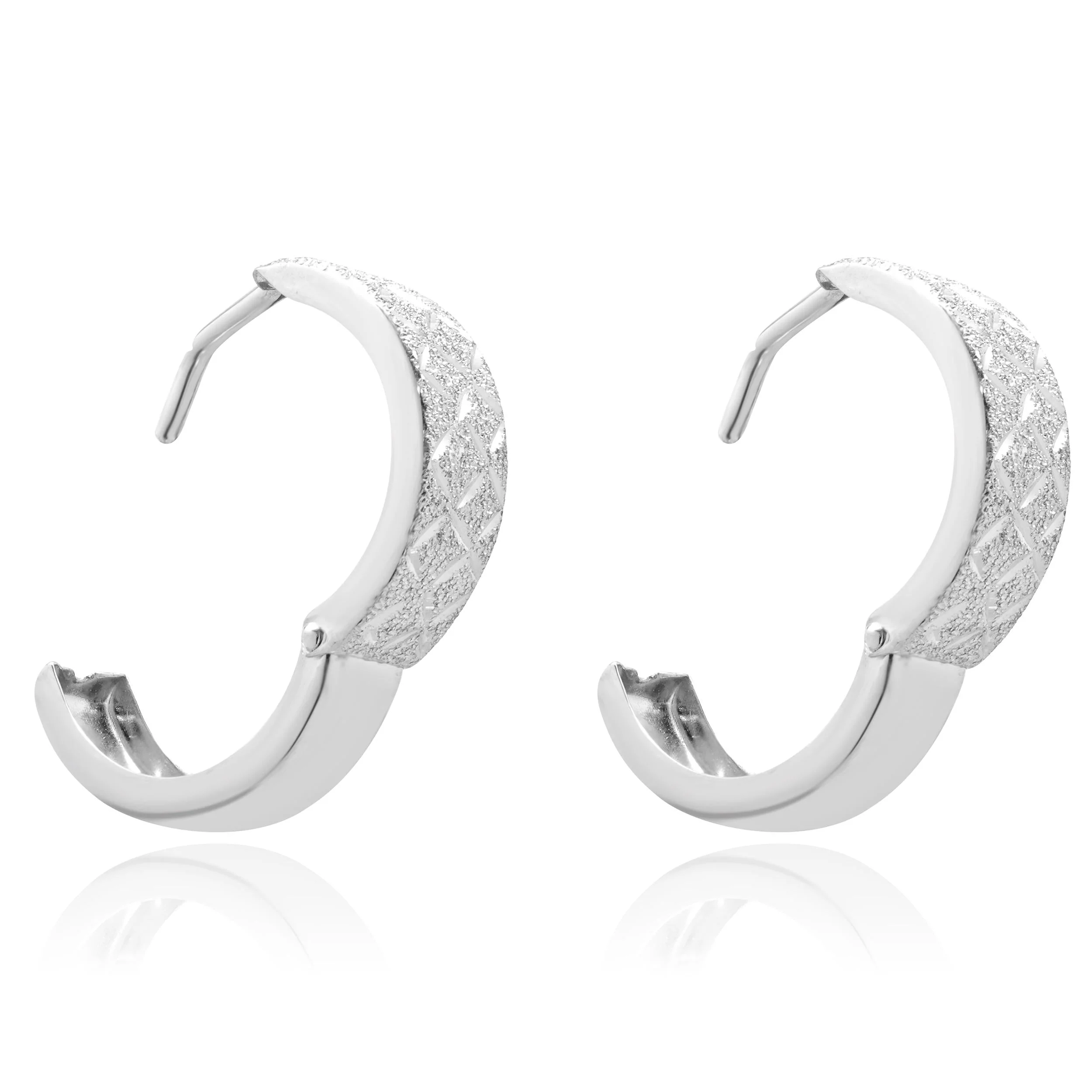 14 Karat White Gold Diamond Cut Hoop Earrings - Image 2