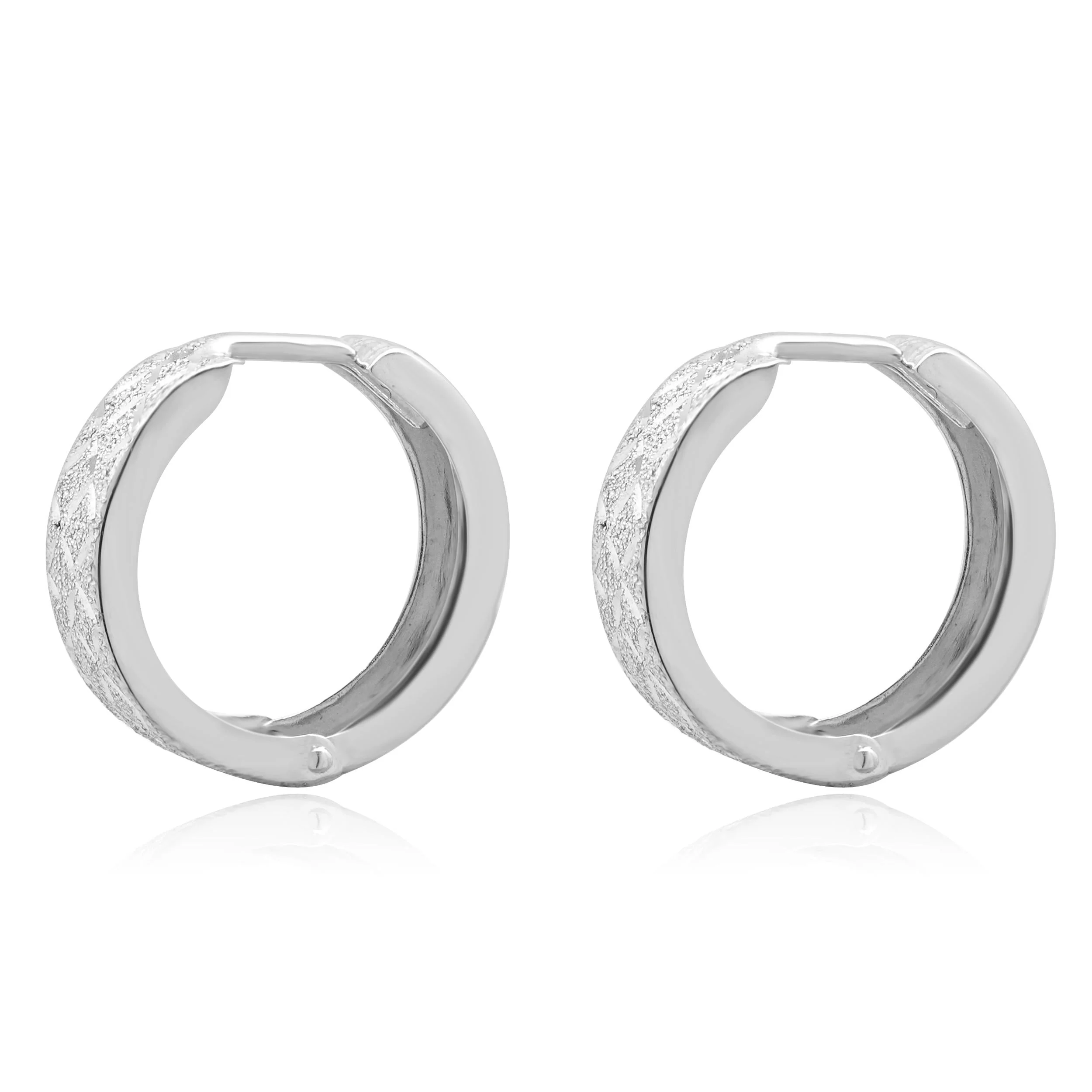 14 Karat White Gold Diamond Cut Hoop Earrings - Image 3