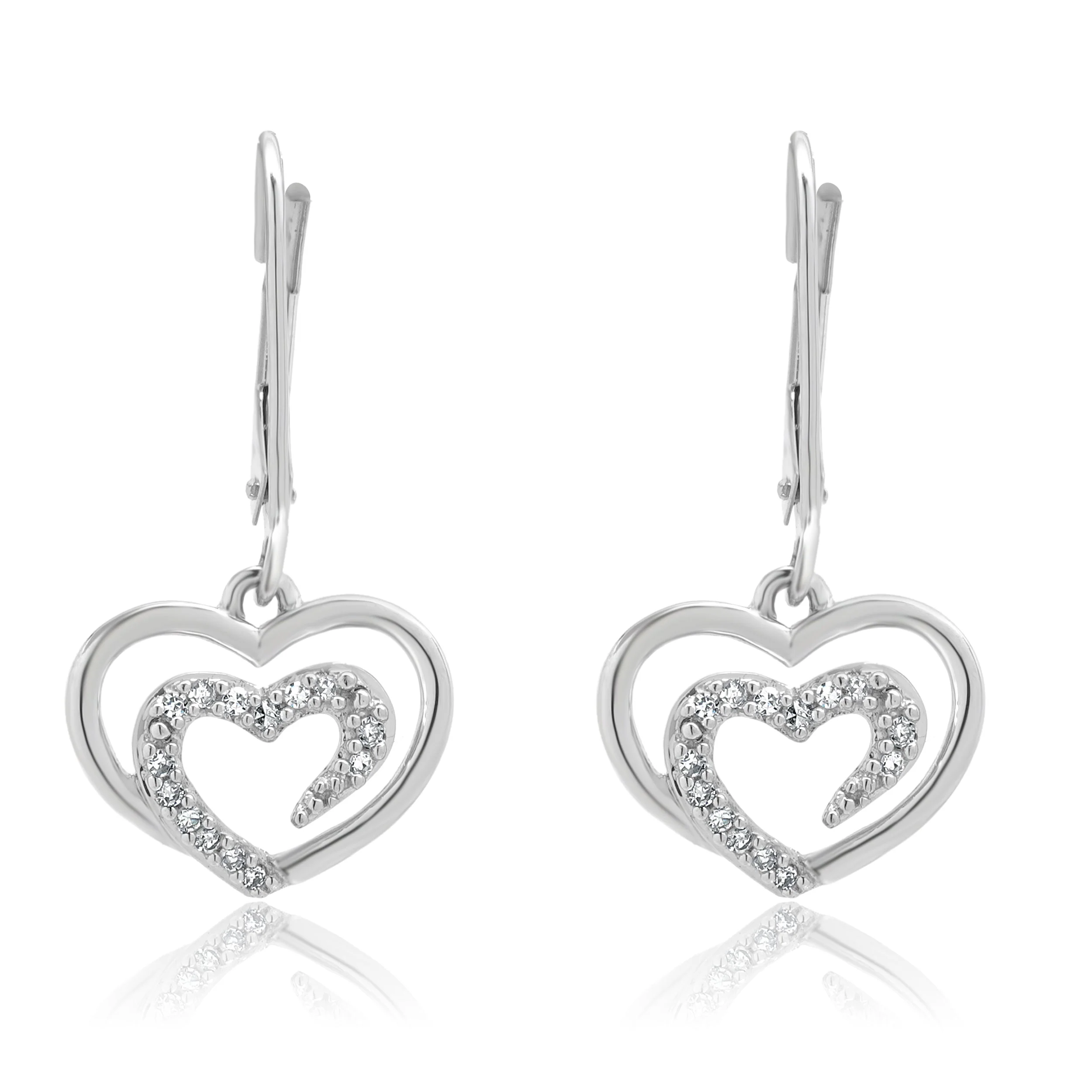14 Karat White Gold Diamond Double Heart Earrings