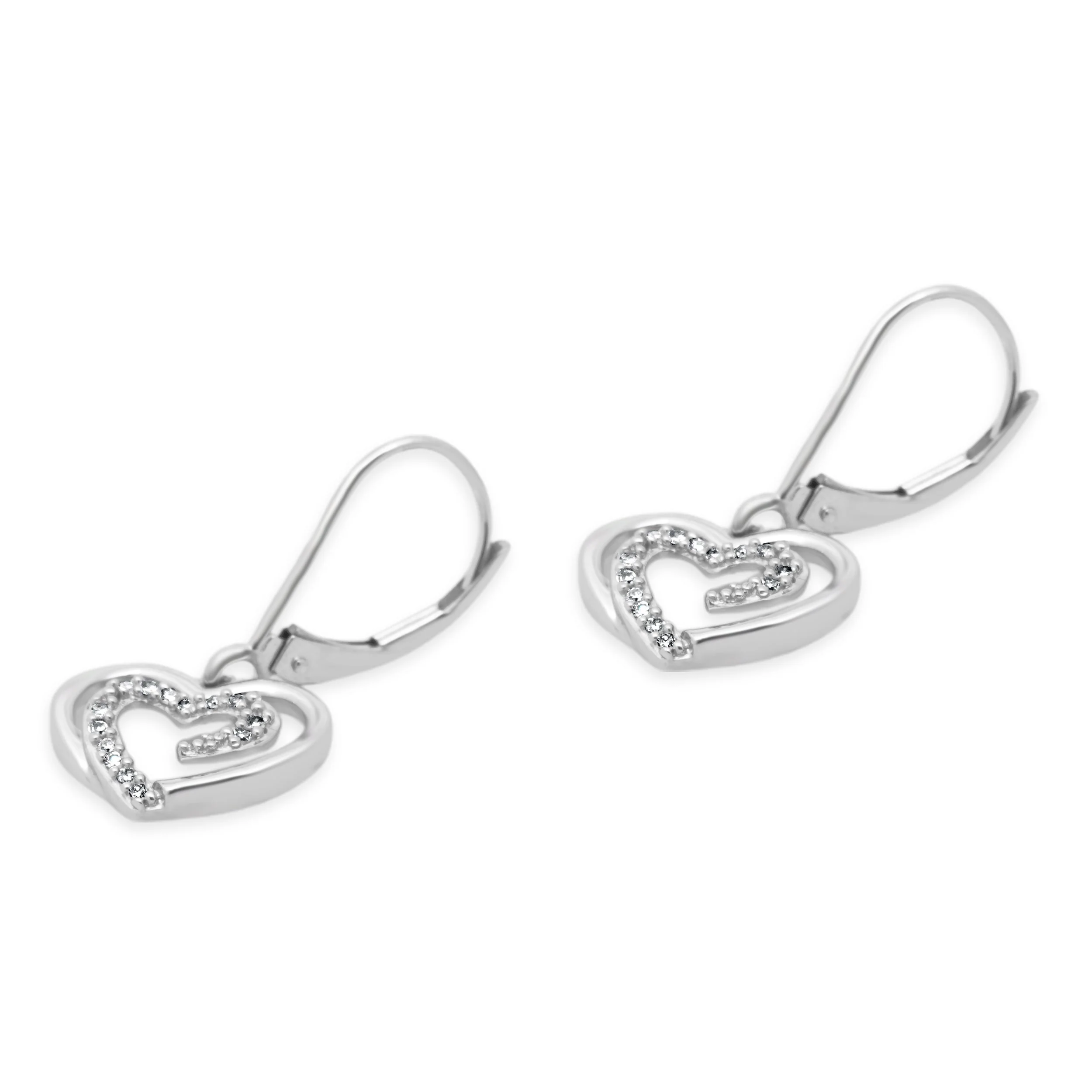 14 Karat White Gold Diamond Double Heart Earrings - Image 2