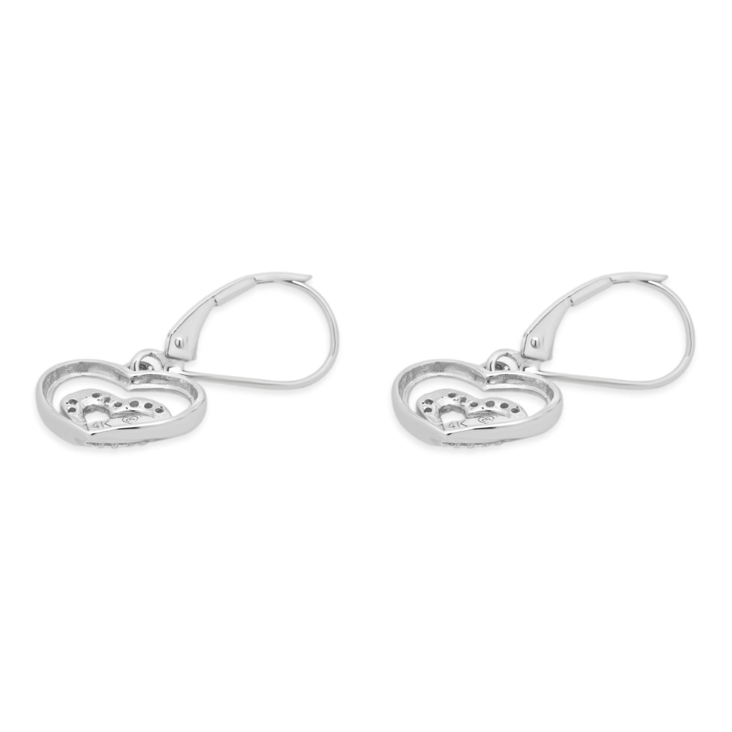 14 Karat White Gold Diamond Double Heart Earrings - Image 3