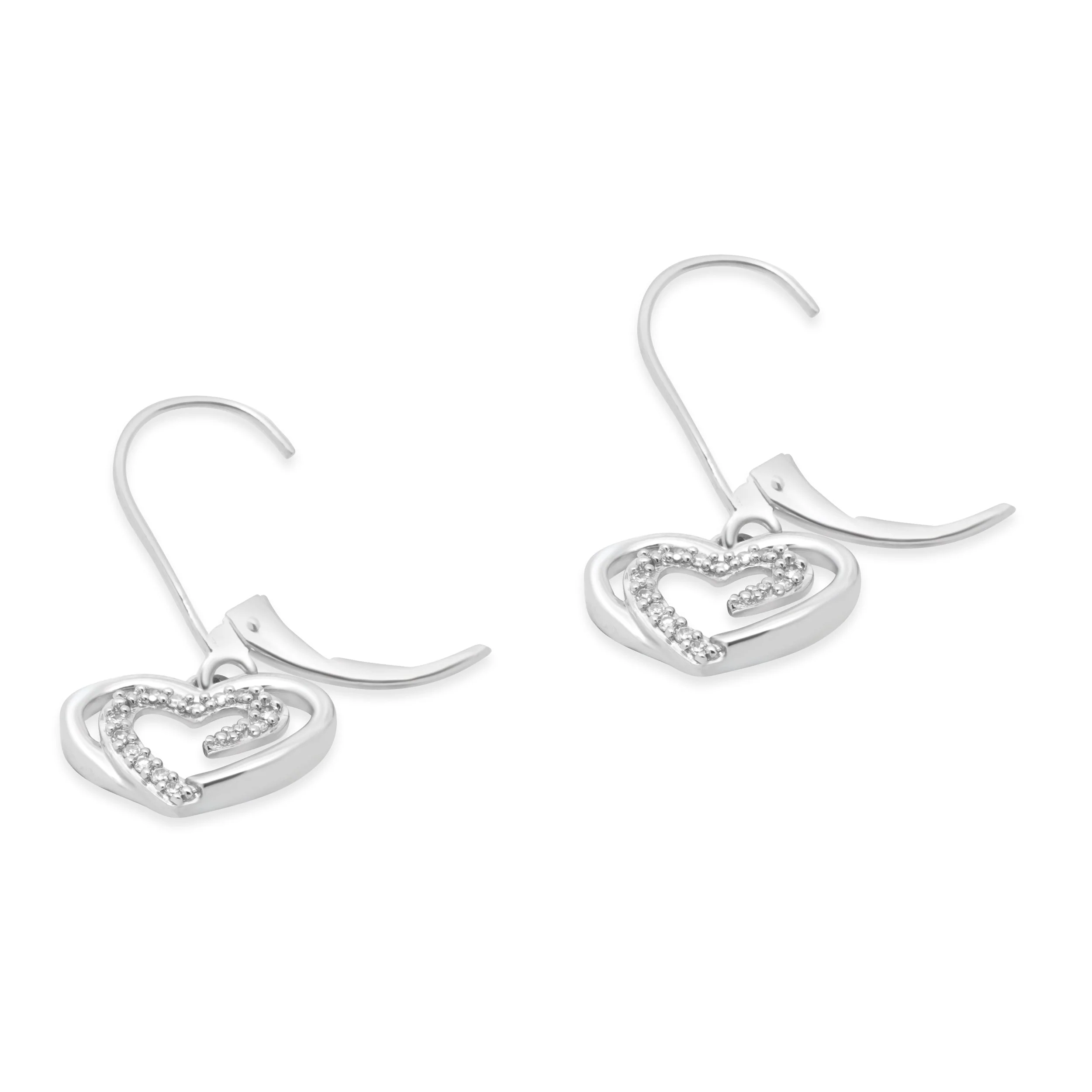14 Karat White Gold Diamond Double Heart Earrings - Image 4